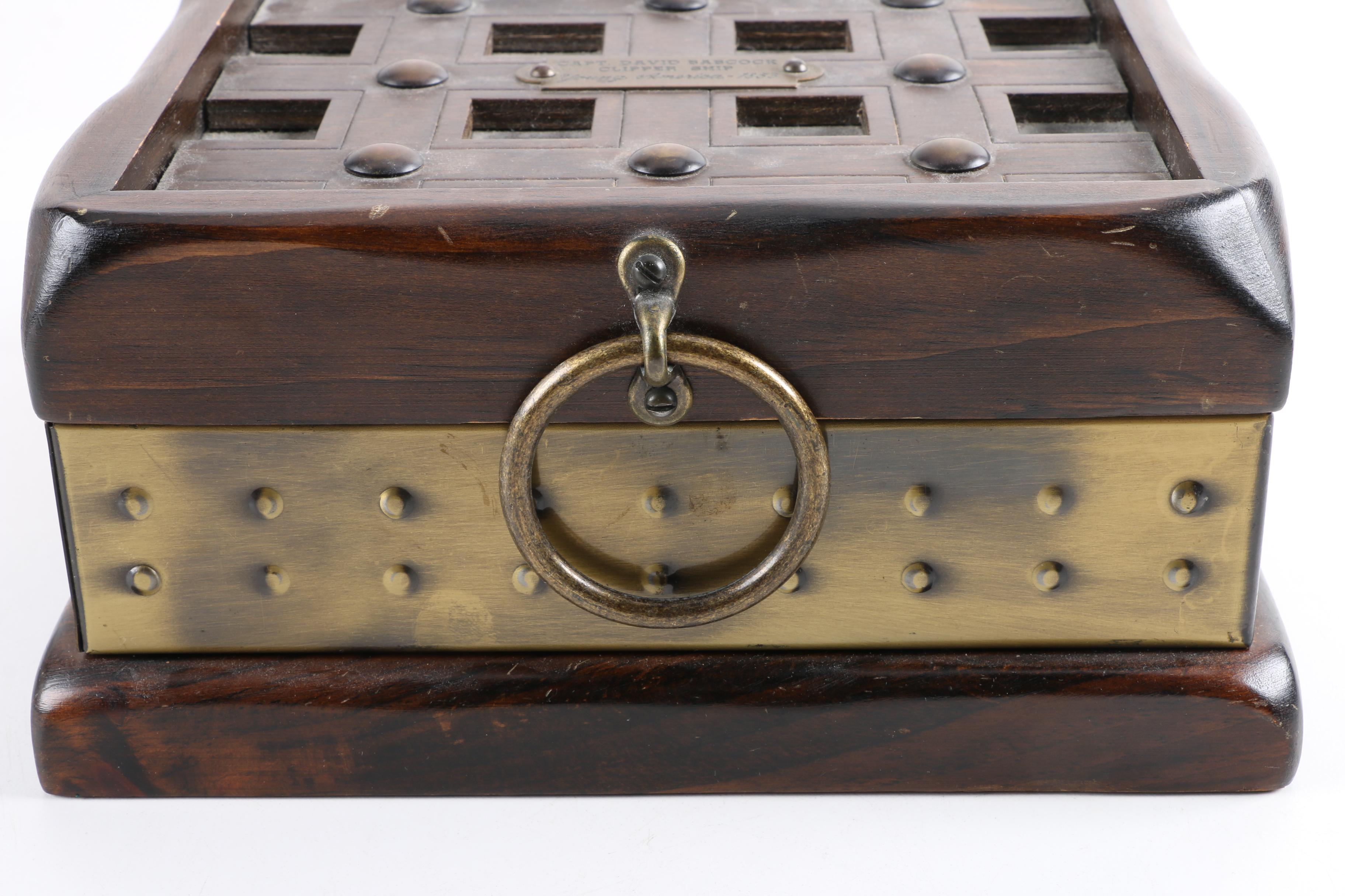 Contemporary Wooden Ship's Box with a Plaque for the "Young America"