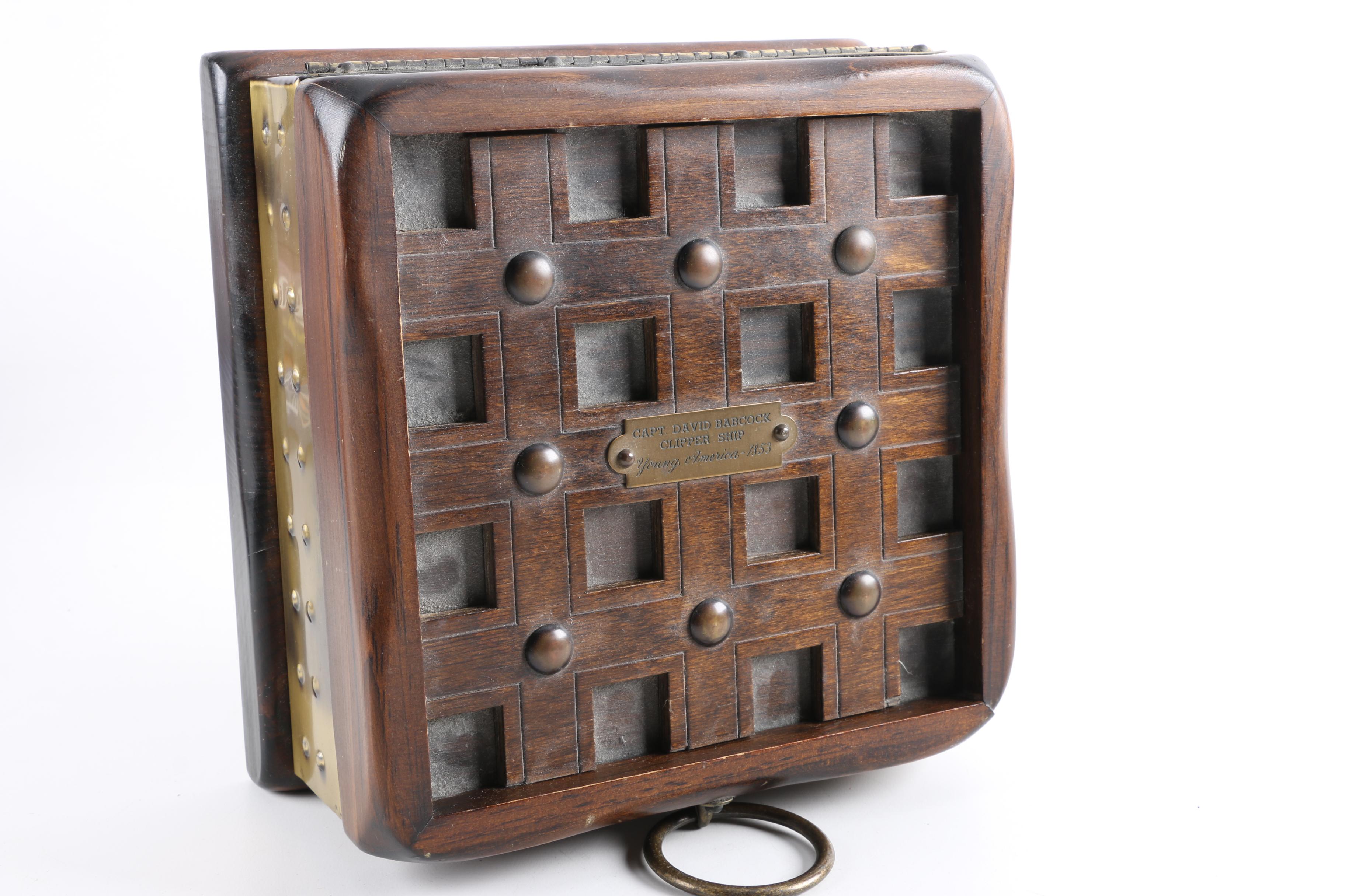 Contemporary Wooden Ship's Box with a Plaque for the "Young America"