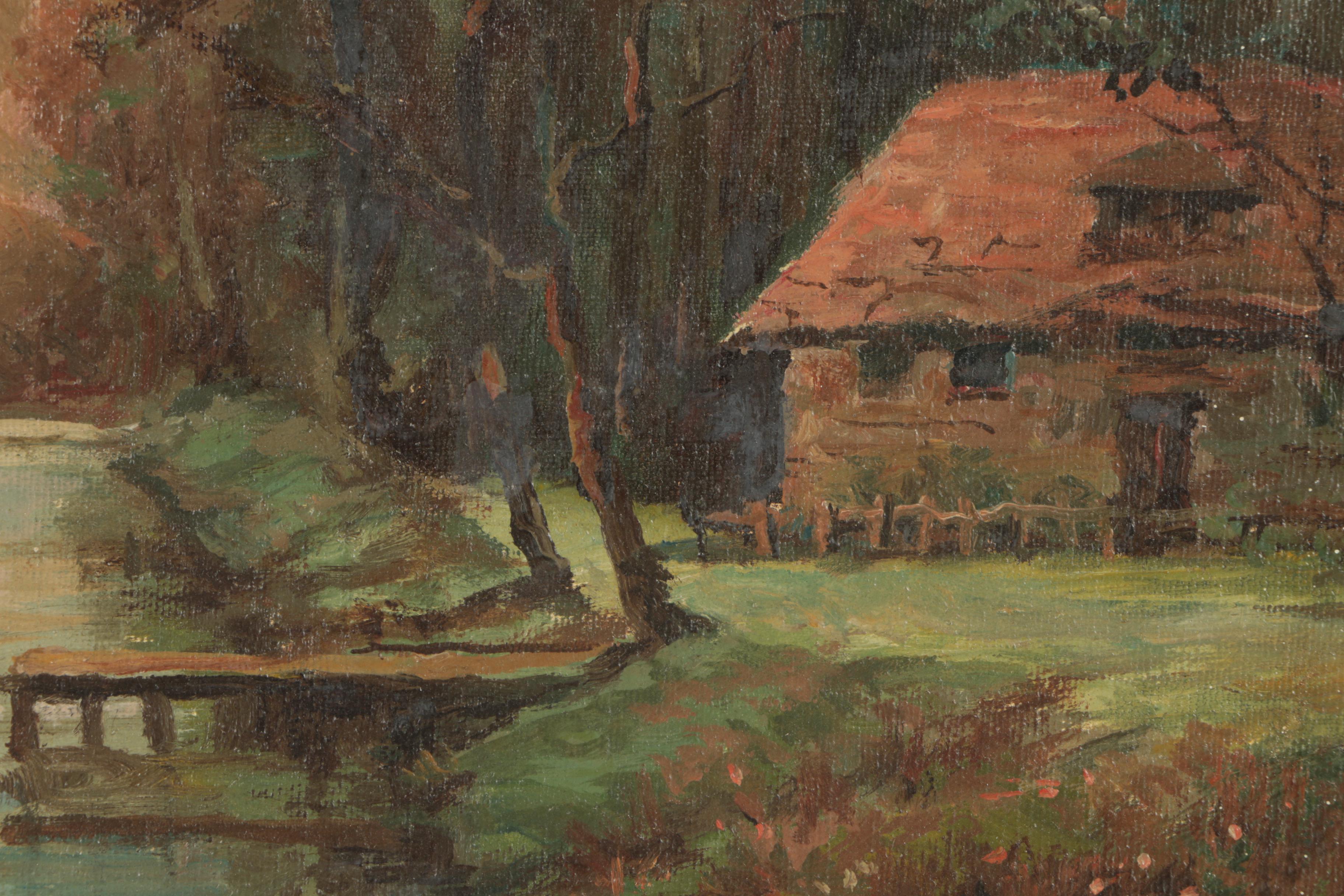 Jojo Sloman Oil Painting on Canvas of Cabin Scene