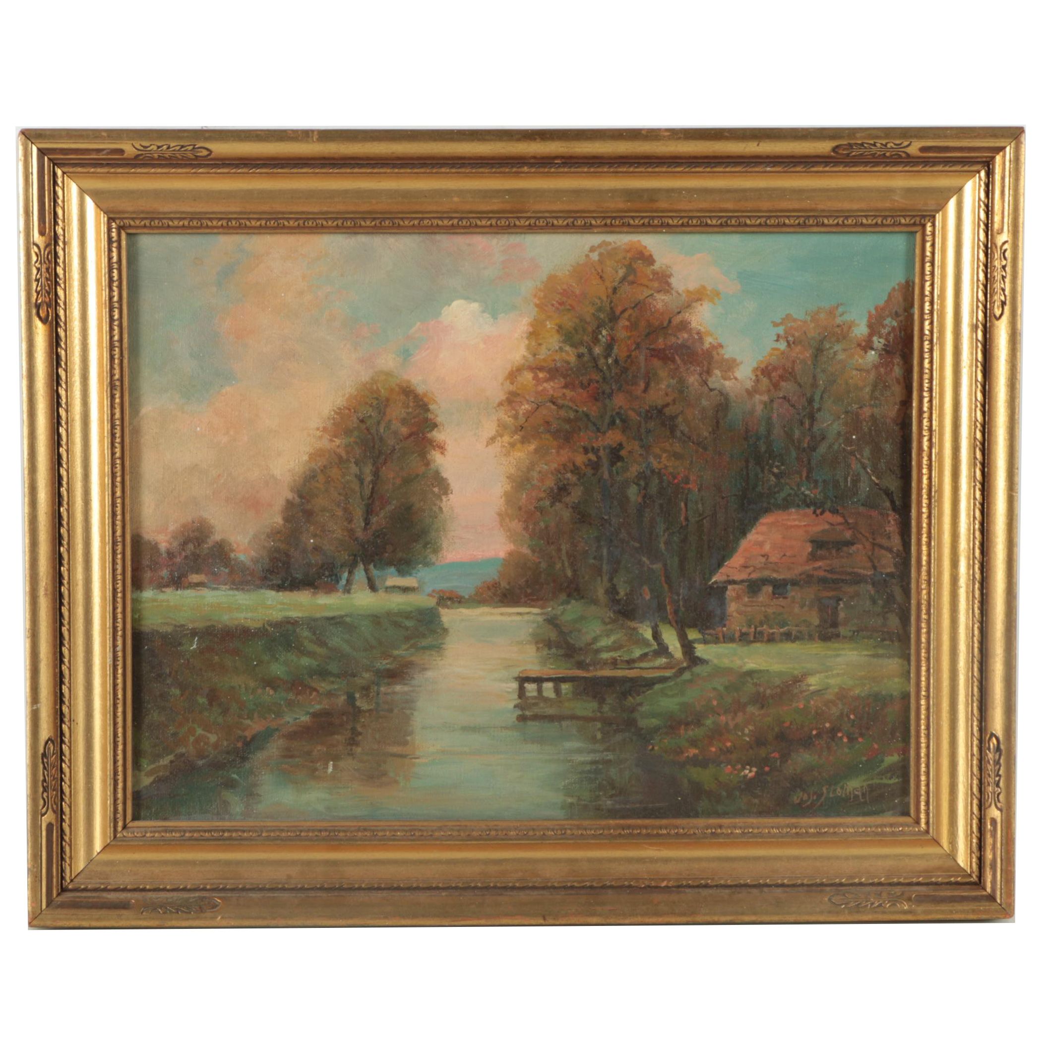 Jojo Sloman Oil Painting on Canvas of Cabin Scene