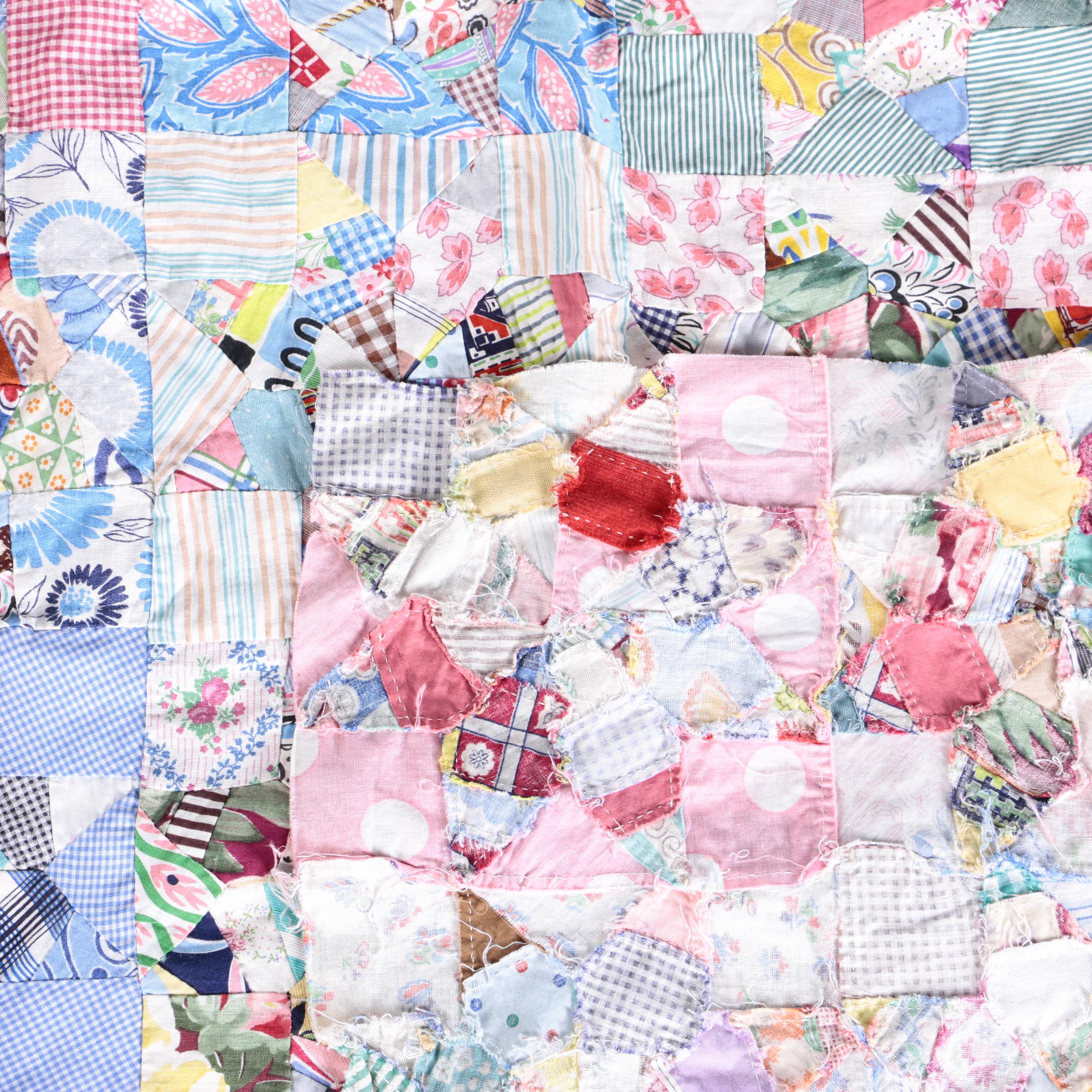 Vintage Handmade "Log Cabin" and "Pinwheel Star " Quilt Tops