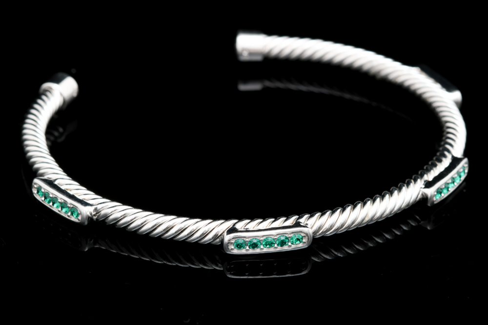 Sterling Silver and Green Crystal Bracelet