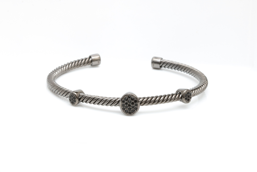 Black Rhodium Plated Sterling Silver and Black Crystal Bracelet