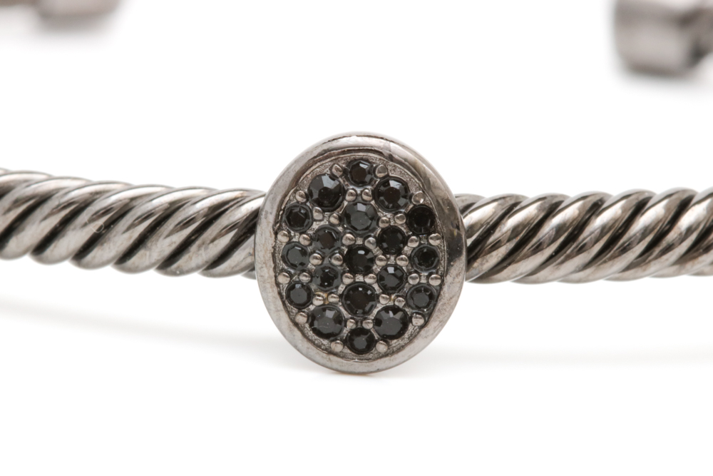 Black Rhodium Plated Sterling Silver and Black Crystal Bracelet