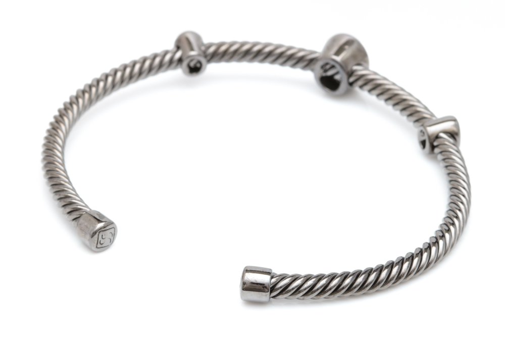 Black Rhodium Plated Sterling Silver and Black Crystal Bracelet