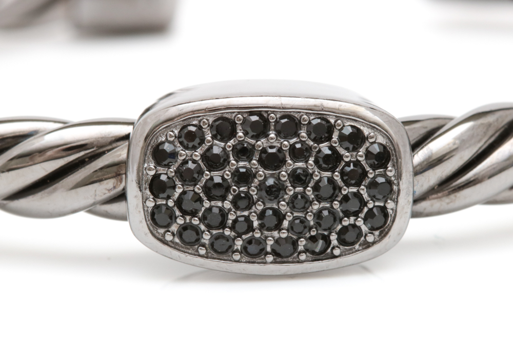 Black Rhodium Plated Sterling Silver and Black Crystal Cuff Bracelet