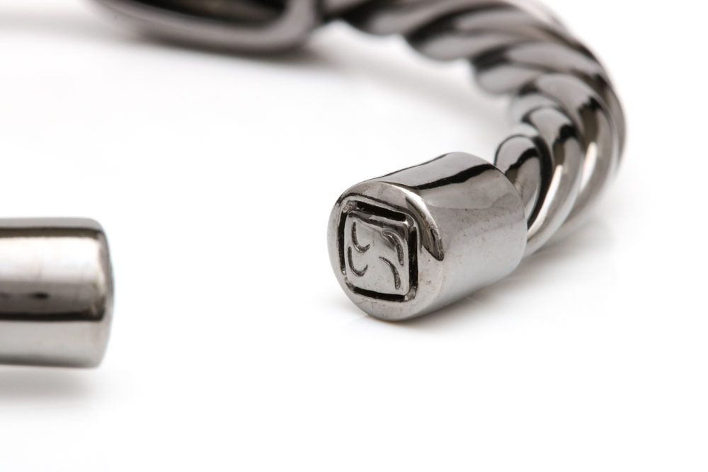 Black Rhodium Plated Sterling Silver and Black Crystal Cuff Bracelet