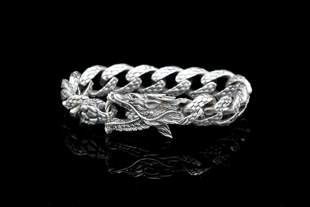 Robert Manse Sterling Silver and Black Diamond Dragon Bracelet