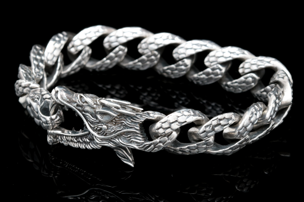 Robert Manse Sterling Silver and Black Diamond Dragon Bracelet
