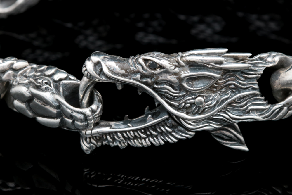 Robert Manse Sterling Silver and Black Diamond Dragon Bracelet