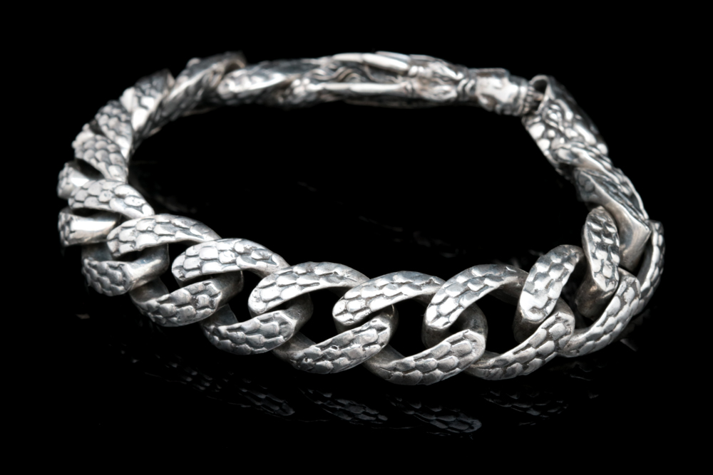 Robert Manse Sterling Silver and Black Diamond Dragon Bracelet