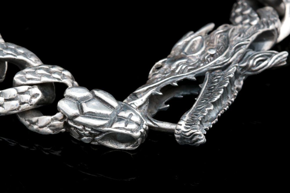 Robert Manse Sterling Silver and Black Diamond Dragon Bracelet