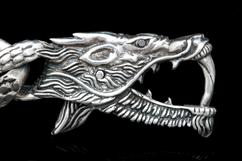 Robert Manse Sterling Silver and Black Diamond Dragon Bracelet