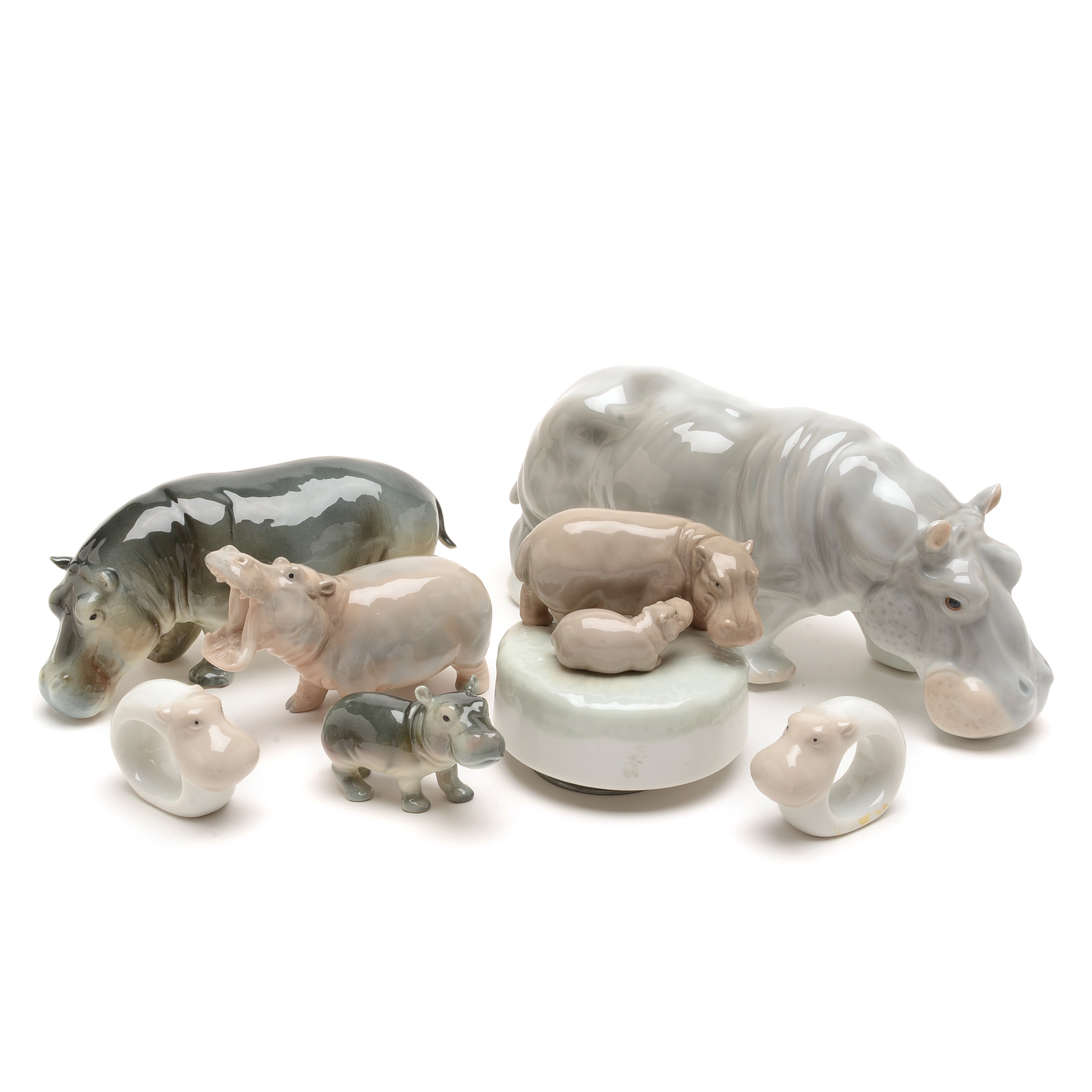Assorted Hippopotamus Figurines, Including Goebel