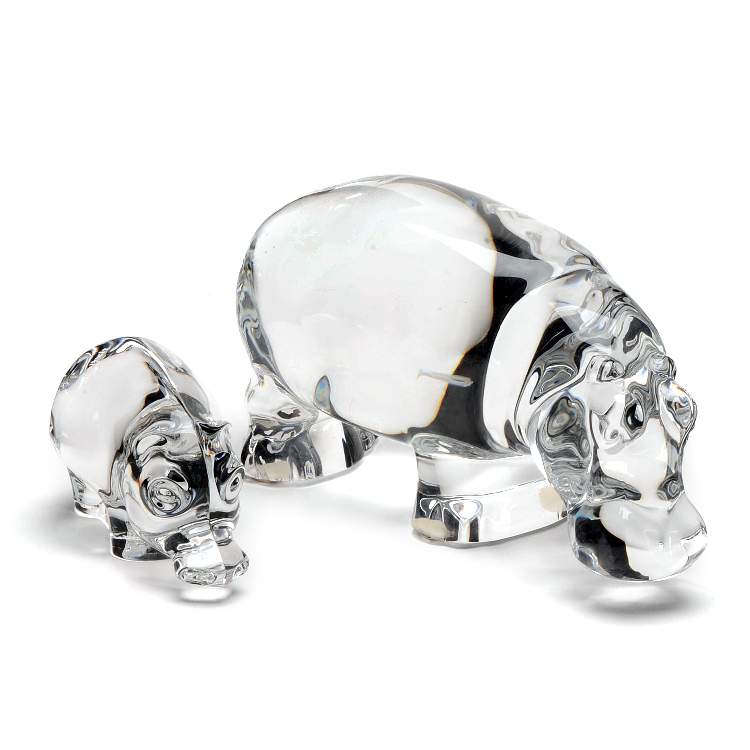 Crystal Hippopotamus Paperweights or Figurines, Including Baccarat