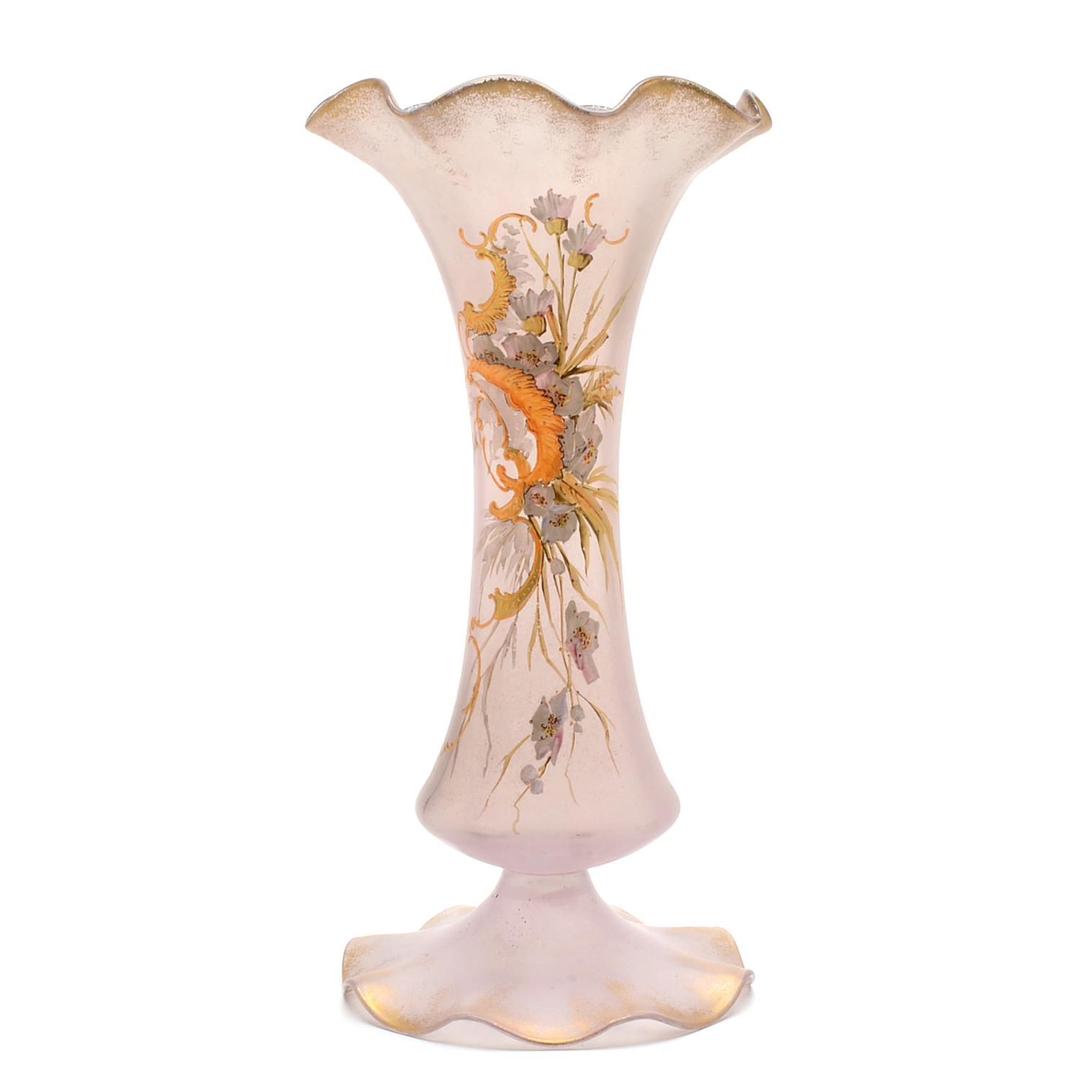 Hand Blown Ruffled Light Lilac Glass Vase