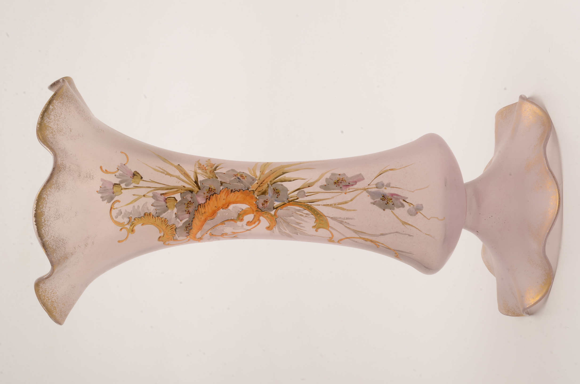 Hand Blown Ruffled Light Lilac Glass Vase