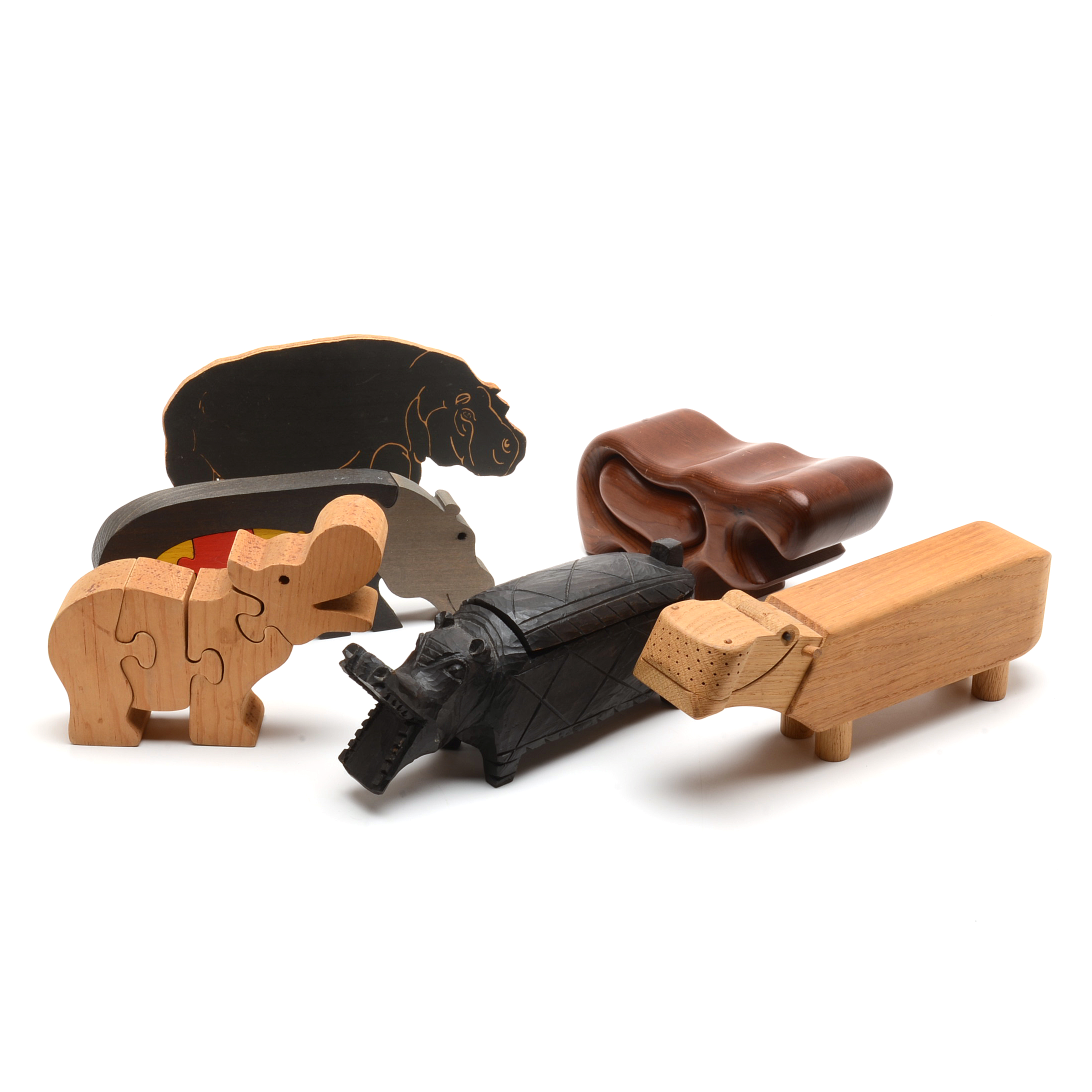 Assorted Wood Hippopotamus Figurines, Including Kay Bojesen