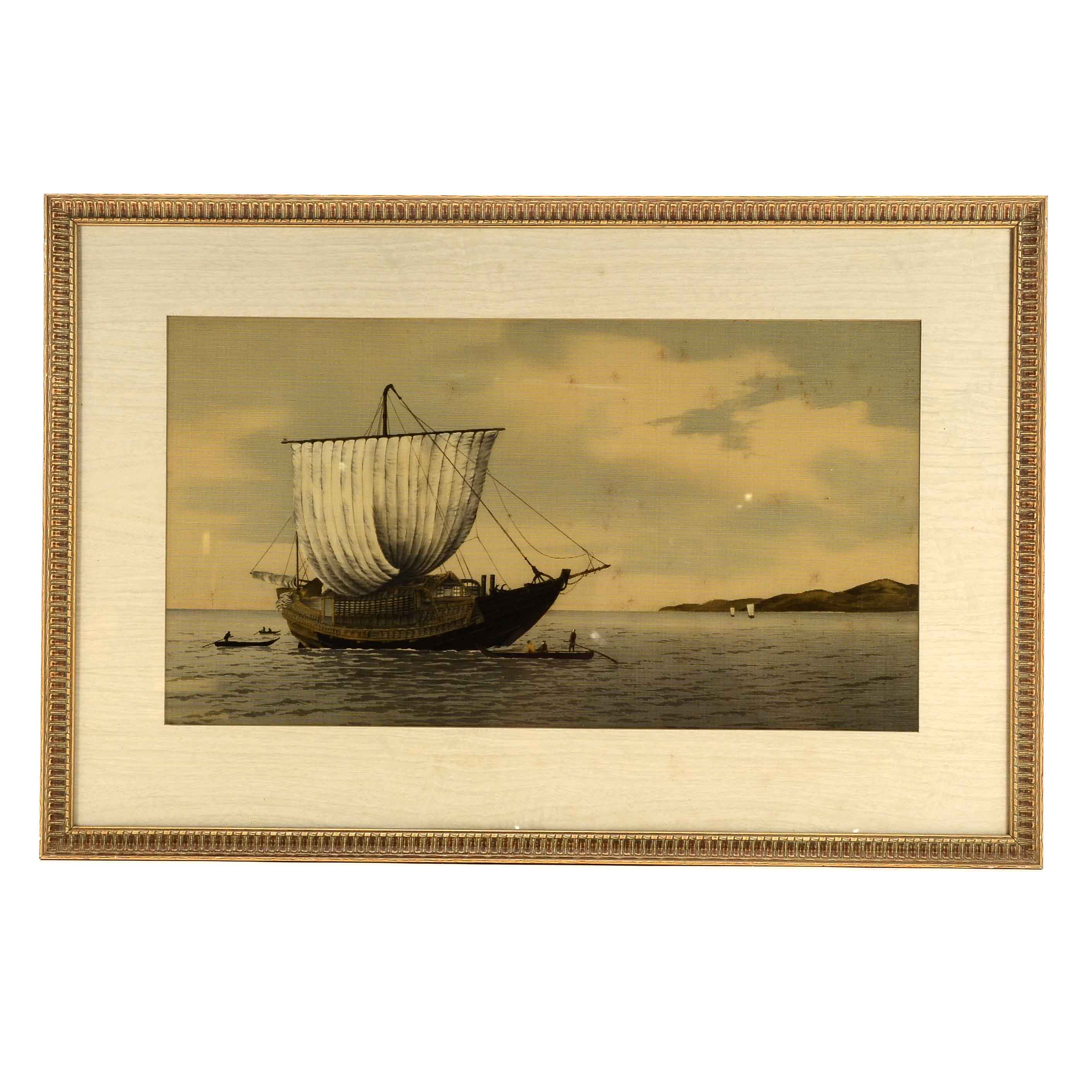 Watercolor Painting on Fabric of a Nautical Scene