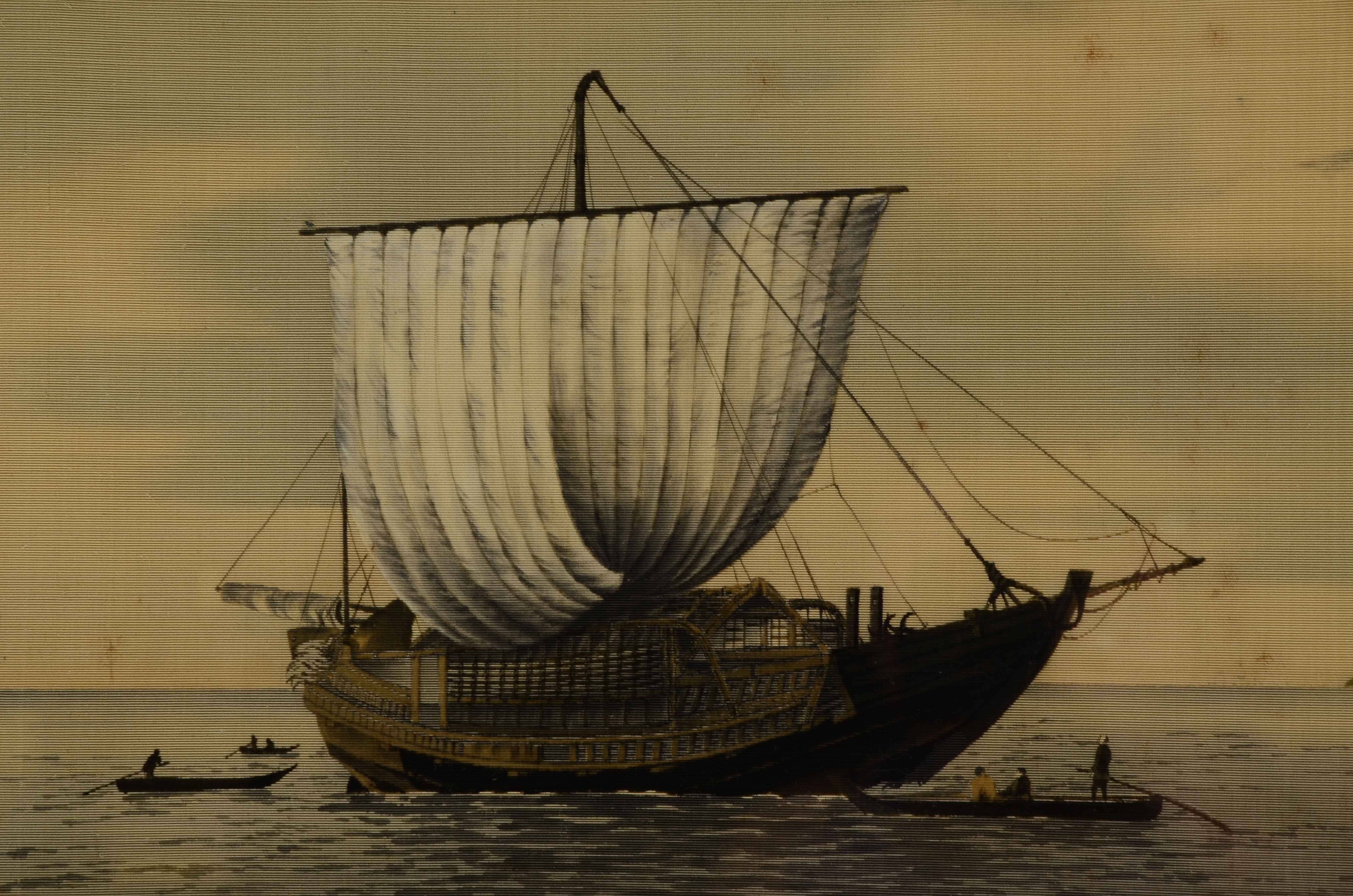 Watercolor Painting on Fabric of a Nautical Scene