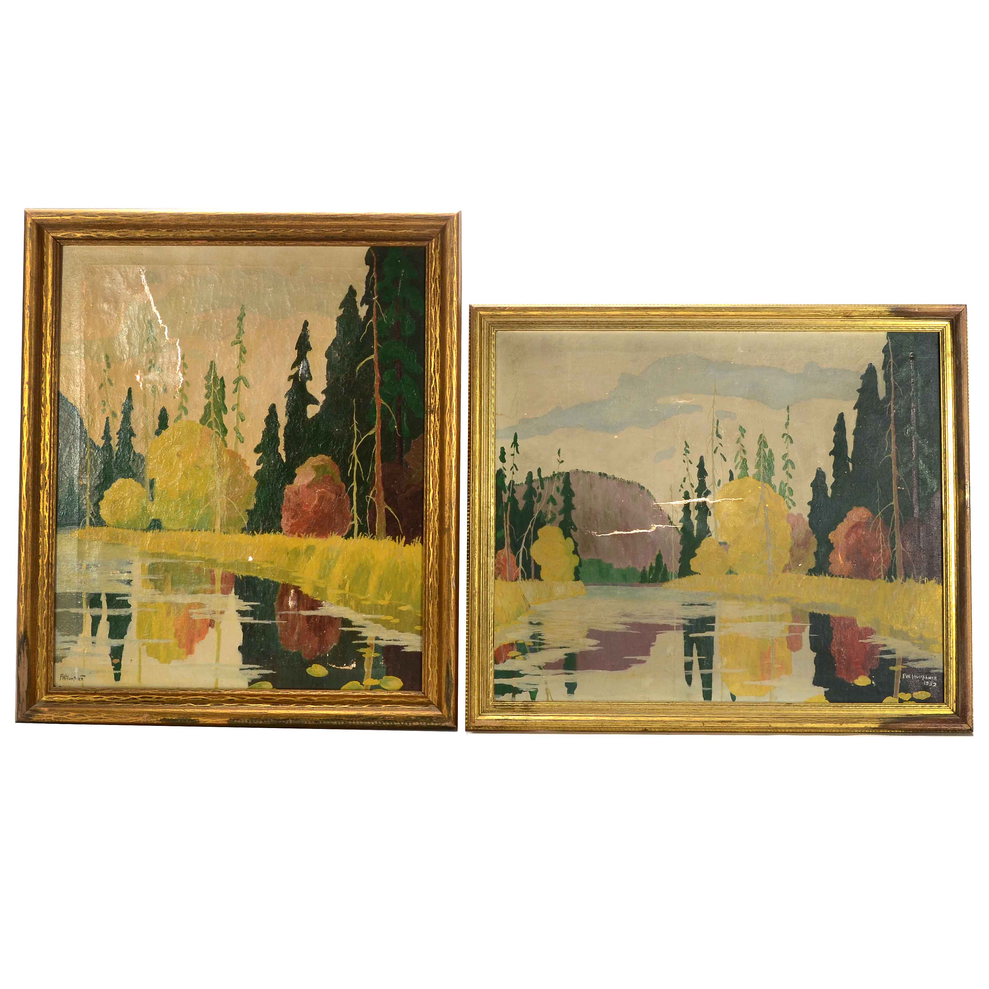 Pair of F.W. Humphner Original 1932 Oil Landscapes on Canvas
