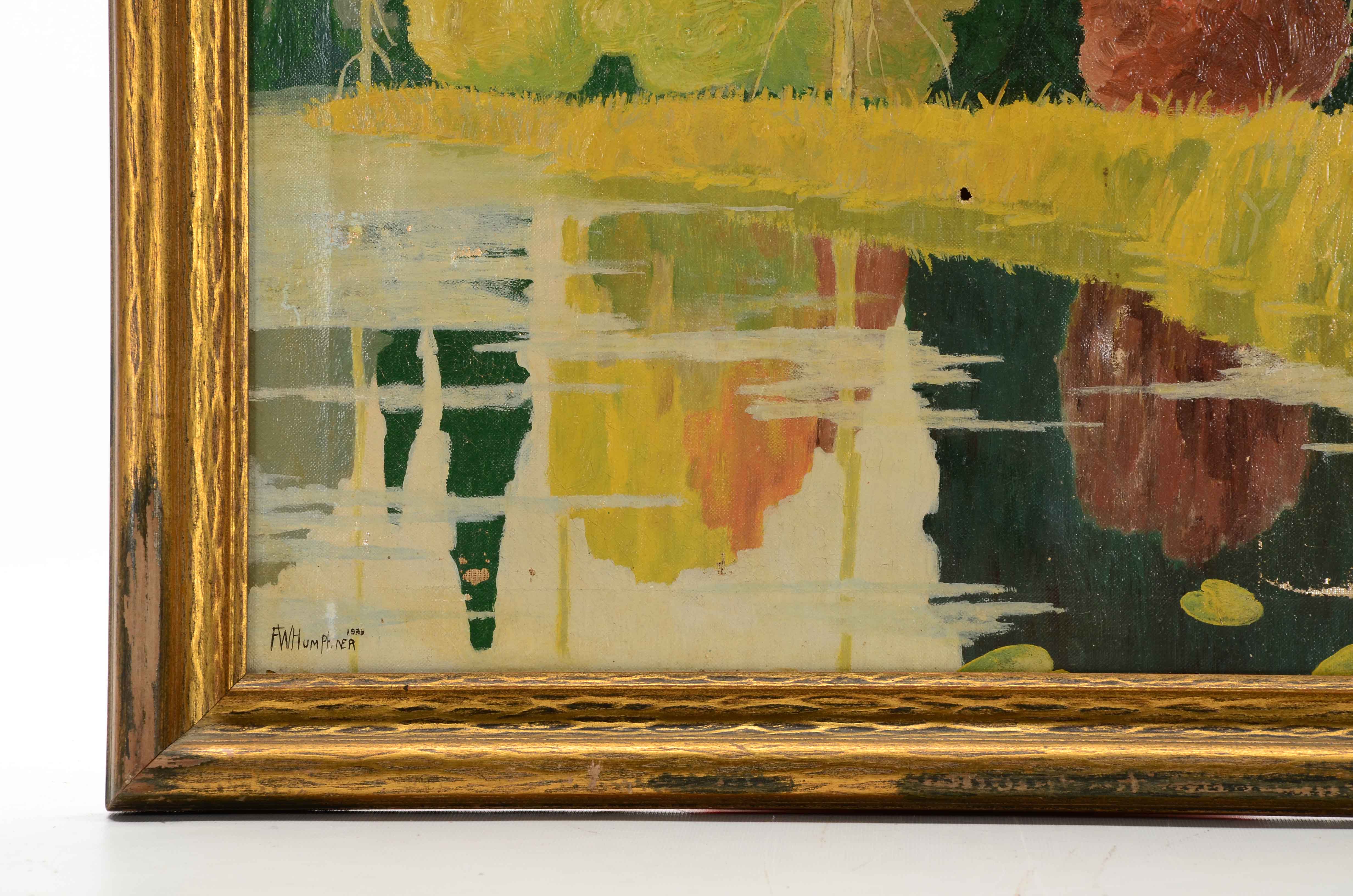 Pair of F.W. Humphner Original 1932 Oil Landscapes on Canvas