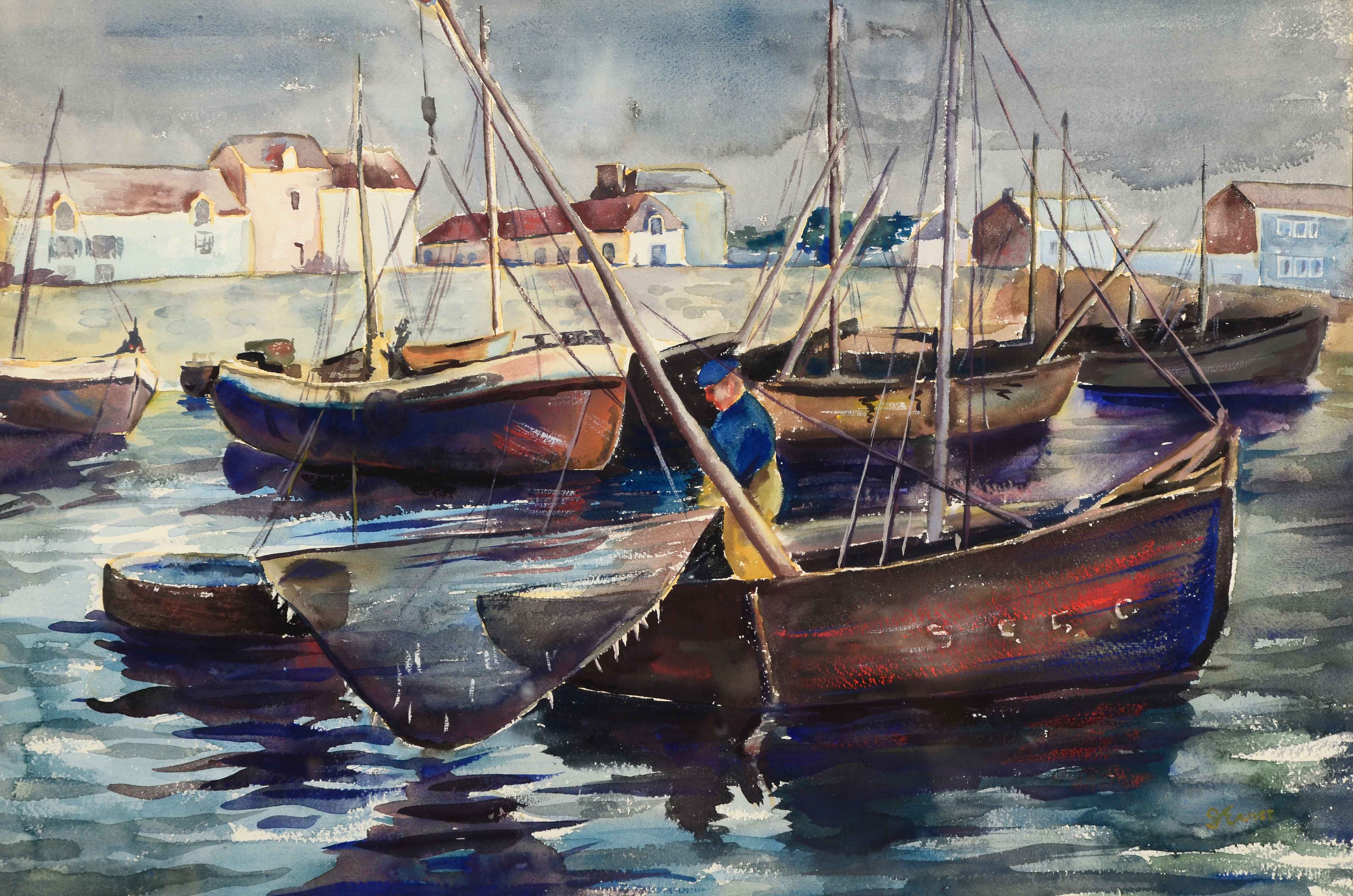 Susanna Dye Ernst Watercolor of Harbor Scene