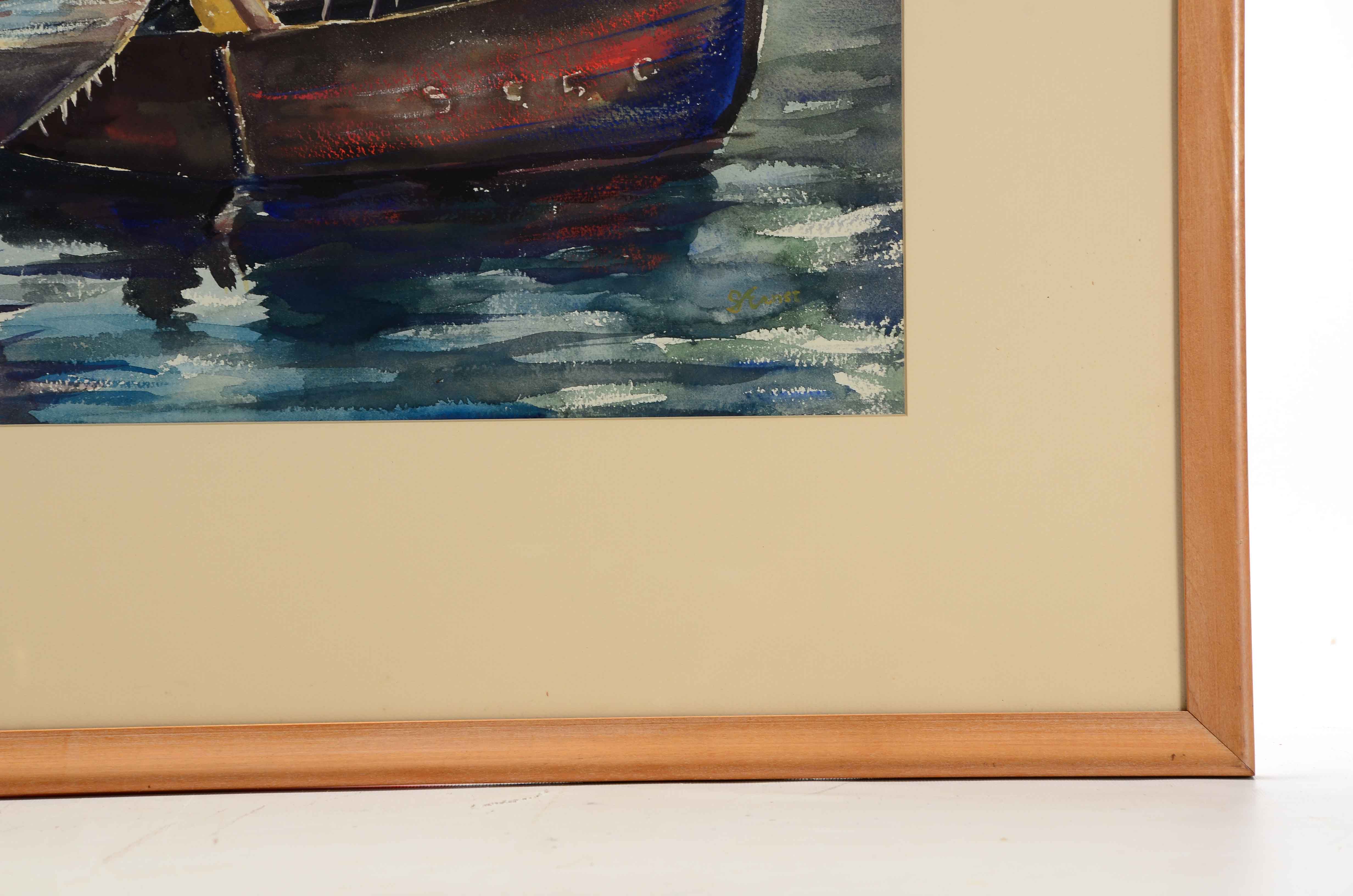 Susanna Dye Ernst Watercolor of Harbor Scene