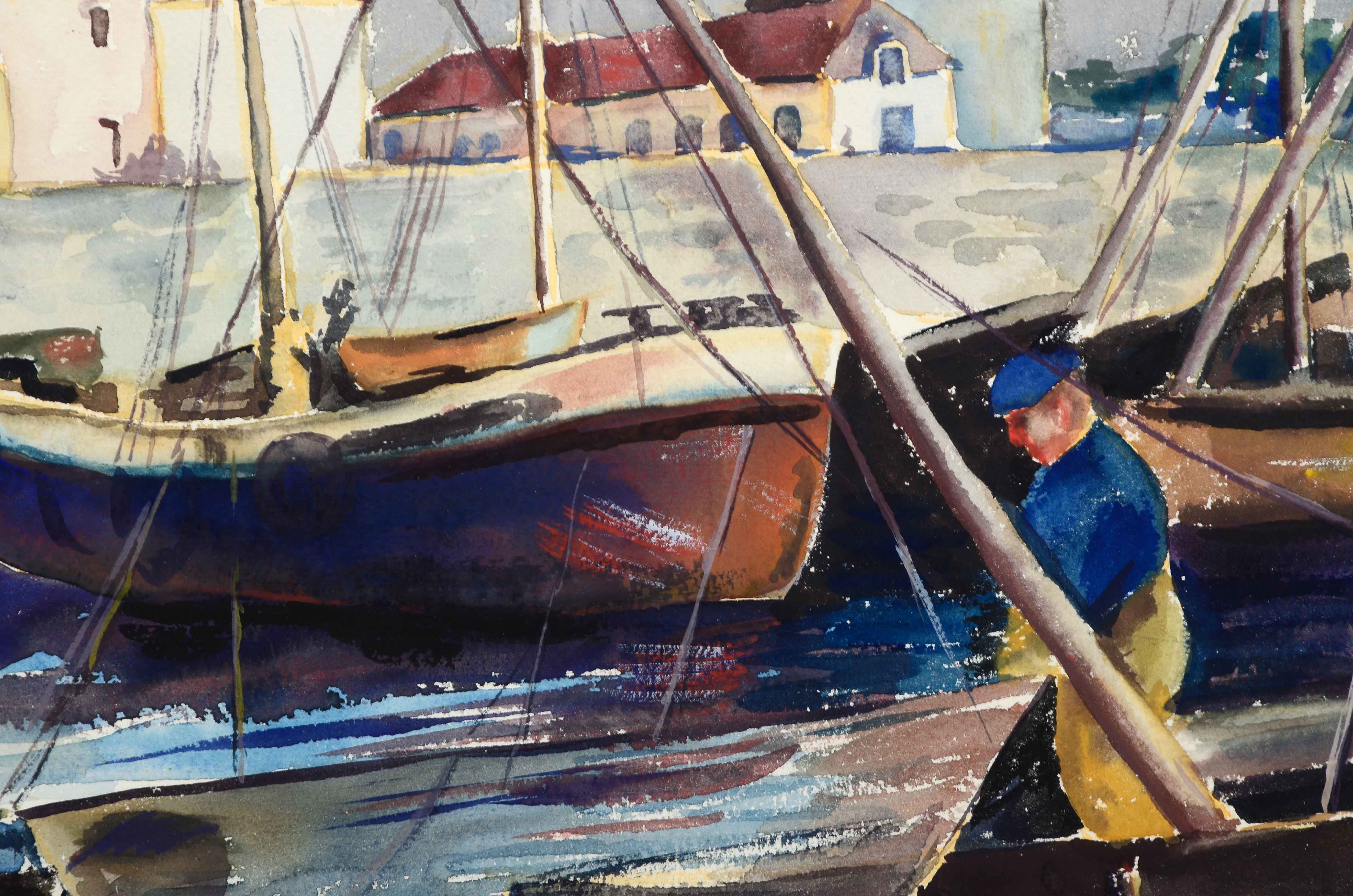 Susanna Dye Ernst Watercolor of Harbor Scene