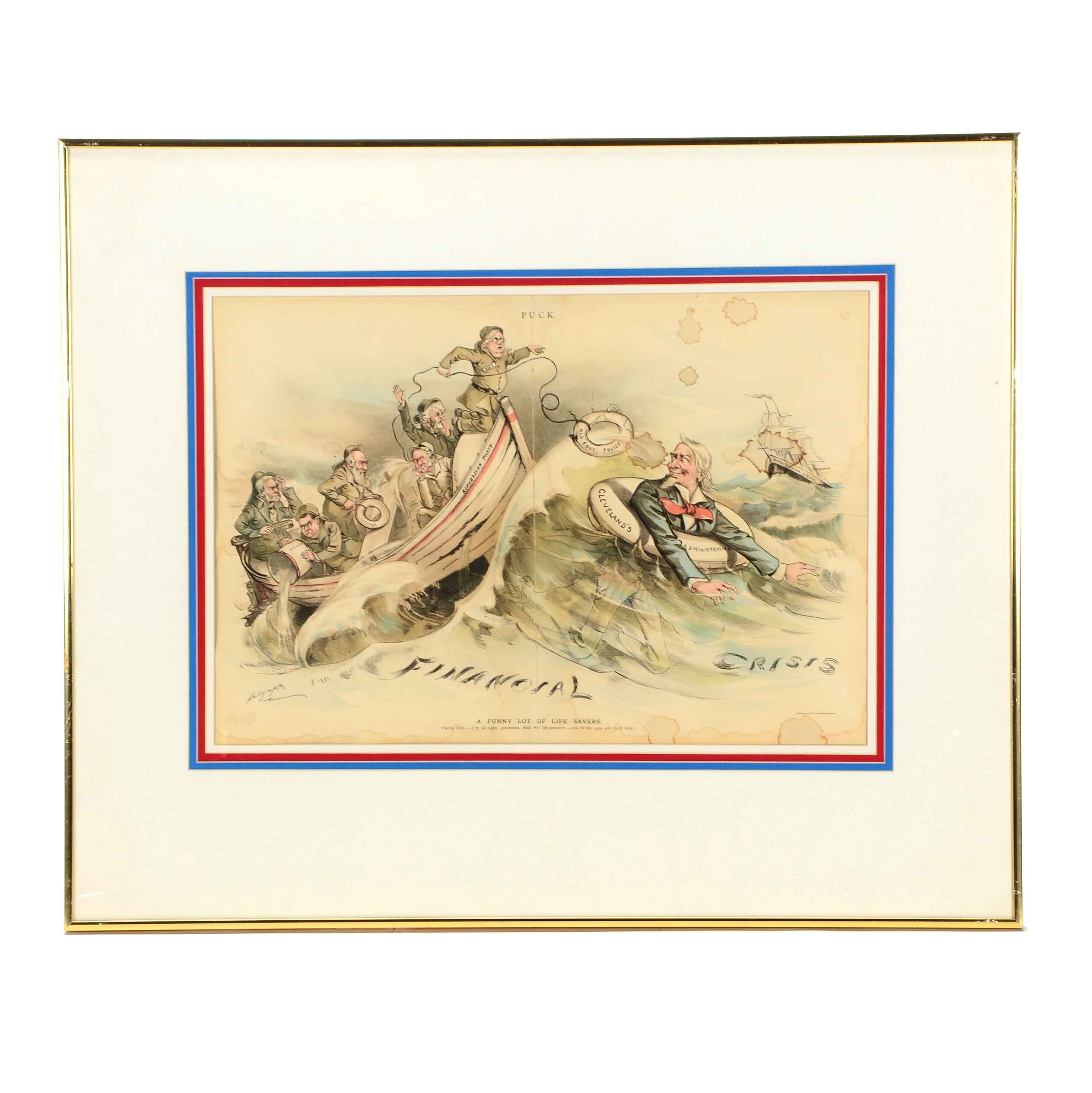 L. Dalrymple Puck Magazine Chromolithograph "A Funny Lot of Life-Savers"