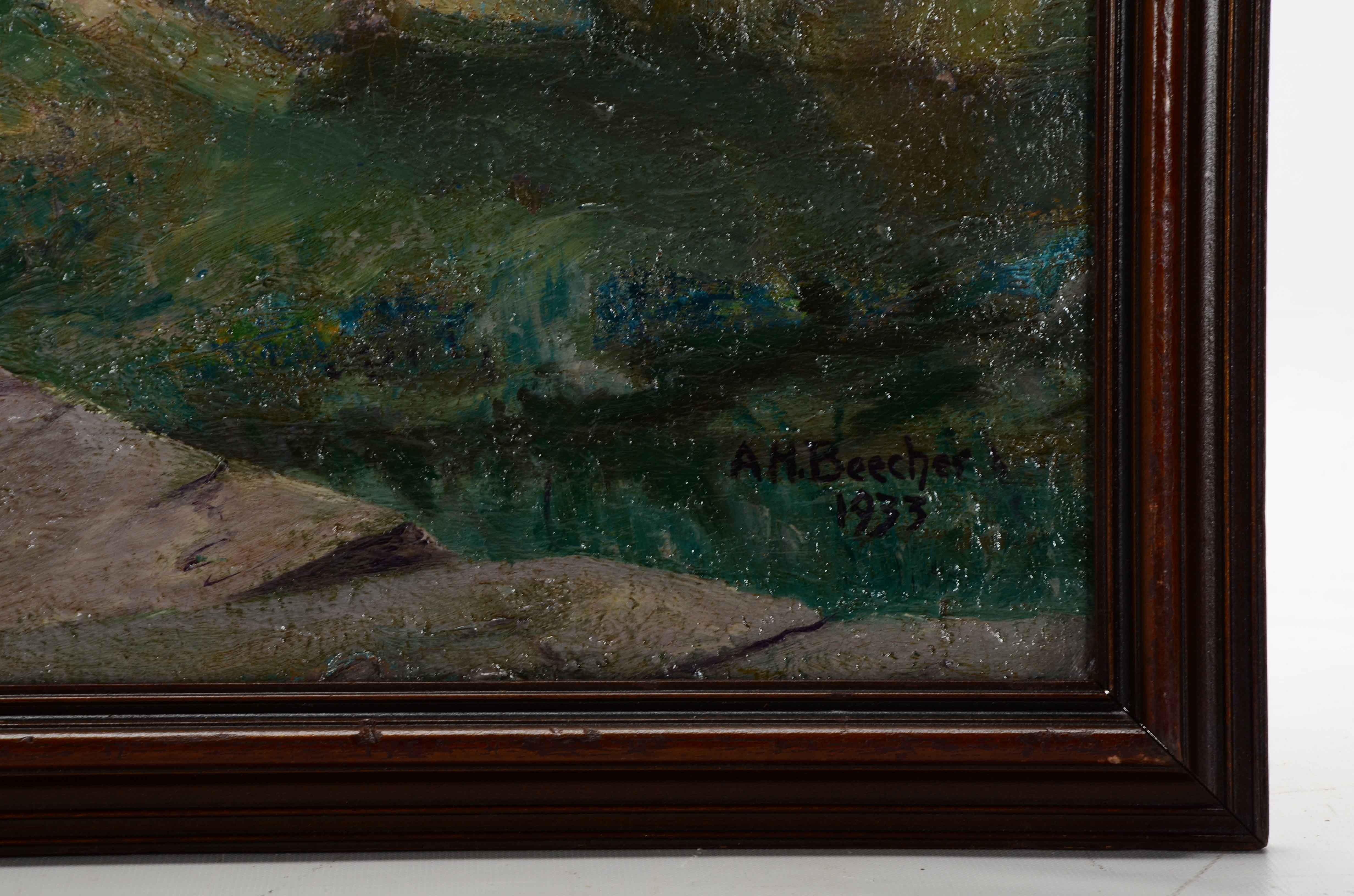 A.H. Beecher Oil Painting of a Landscape
