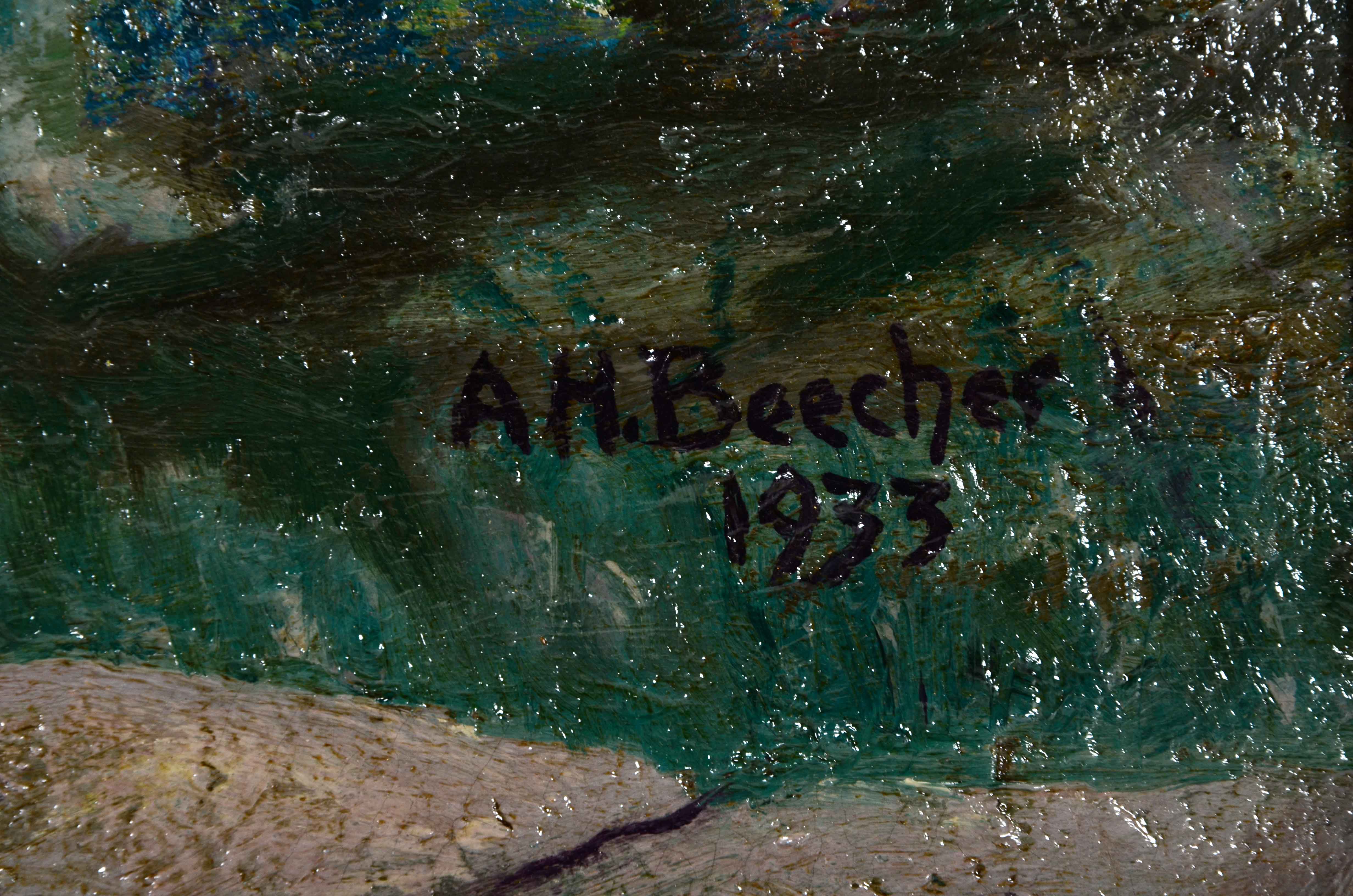 A.H. Beecher Oil Painting of a Landscape