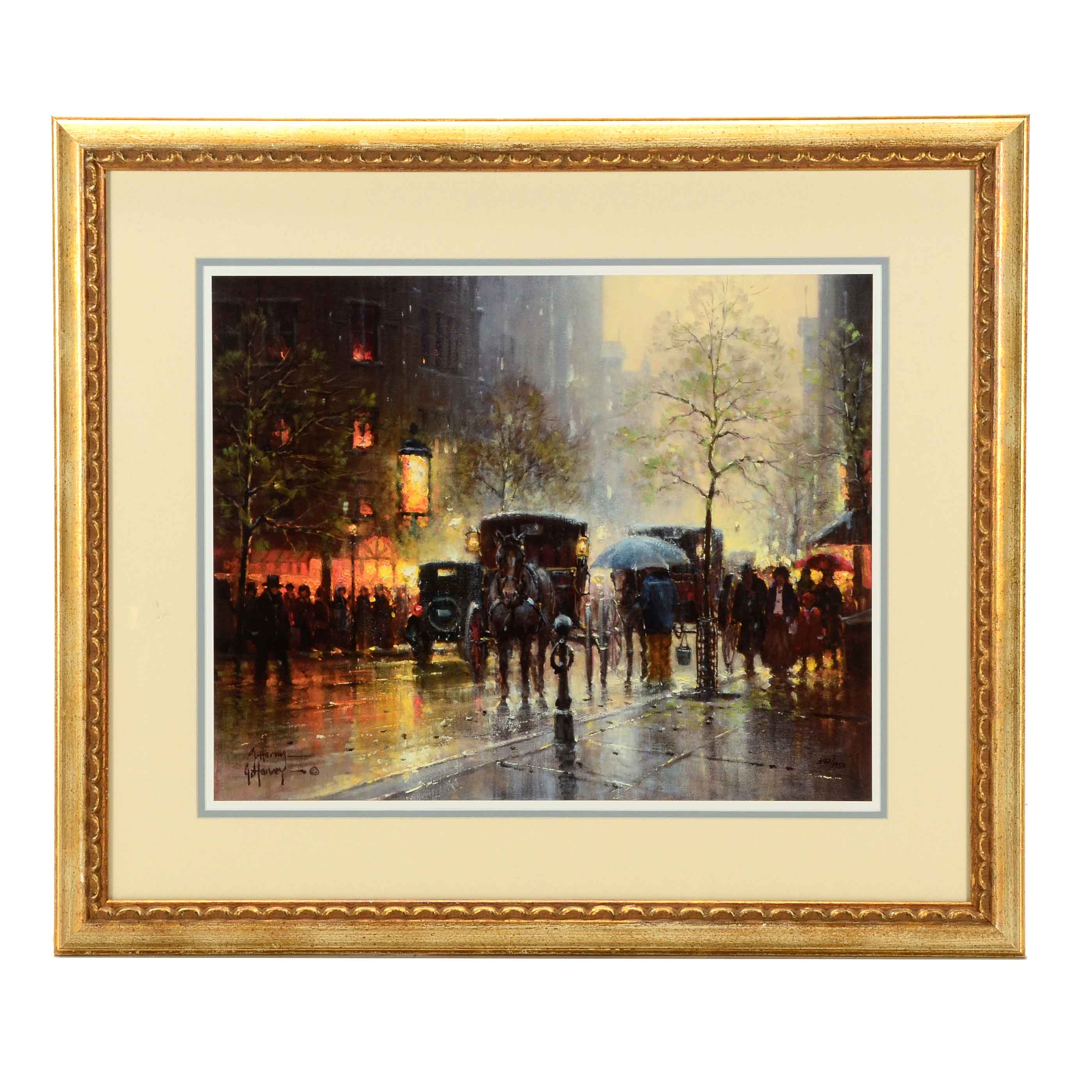 G. Harvey Limited Edition Offset Lithograph "Rainy Day on Central Park South"