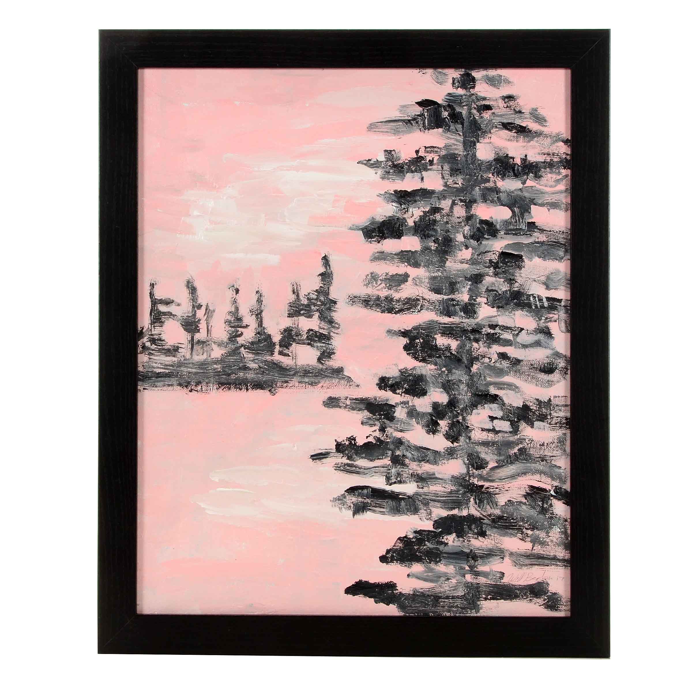 William Becker Acrylic Painting "Lake and Pines Sun Set"