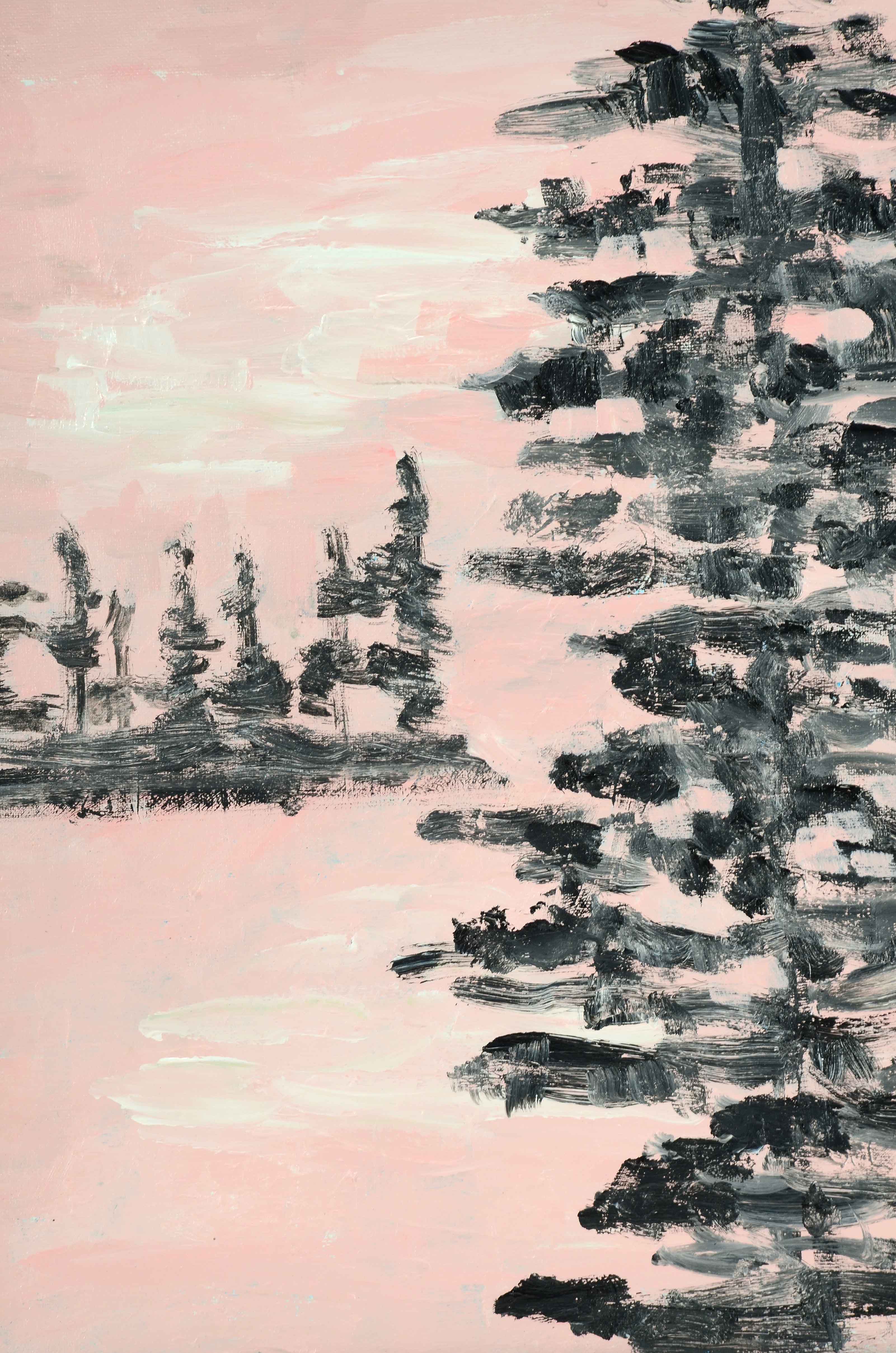 William Becker Acrylic Painting "Lake and Pines Sun Set"