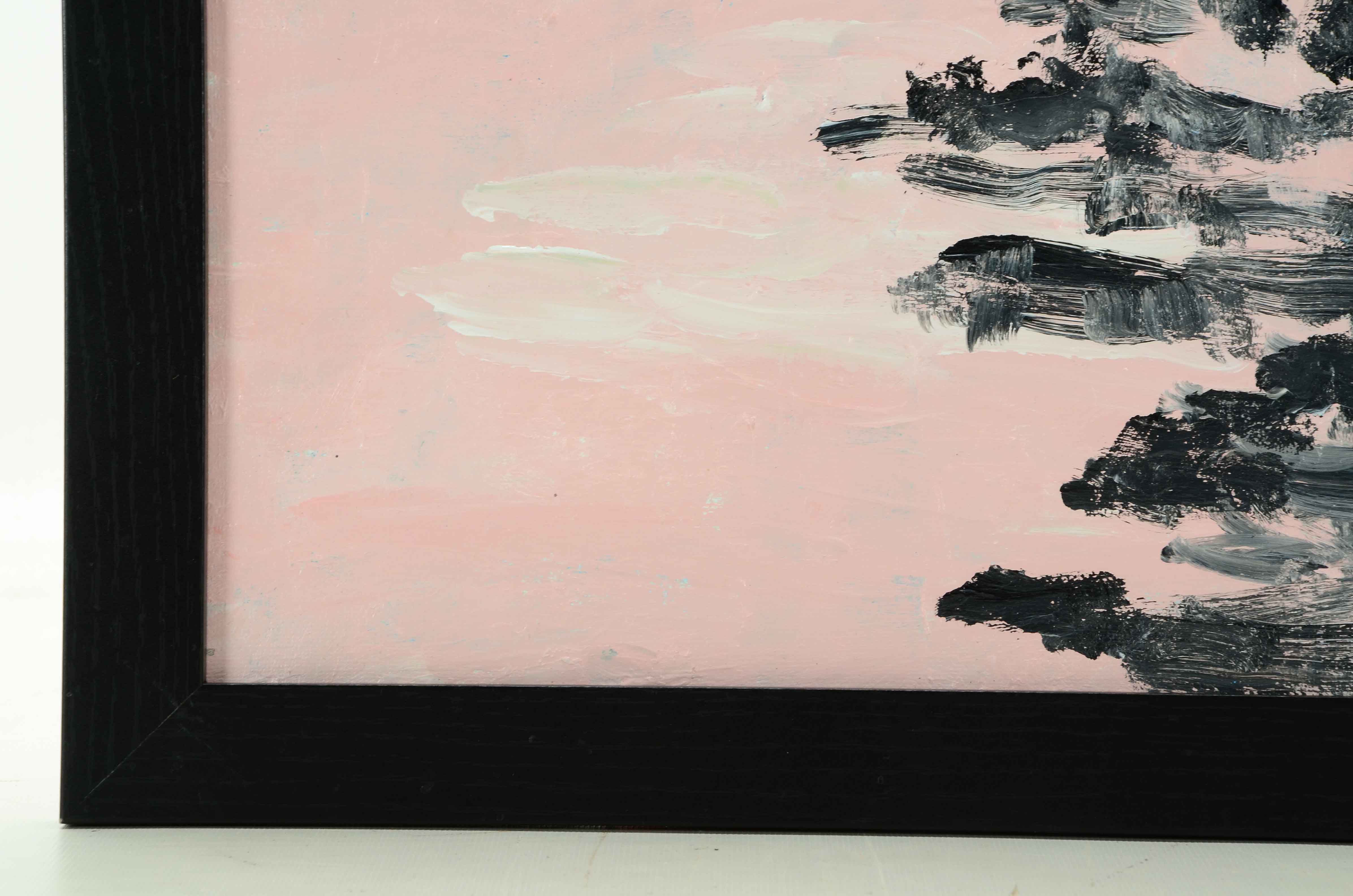 William Becker Acrylic Painting "Lake and Pines Sun Set"