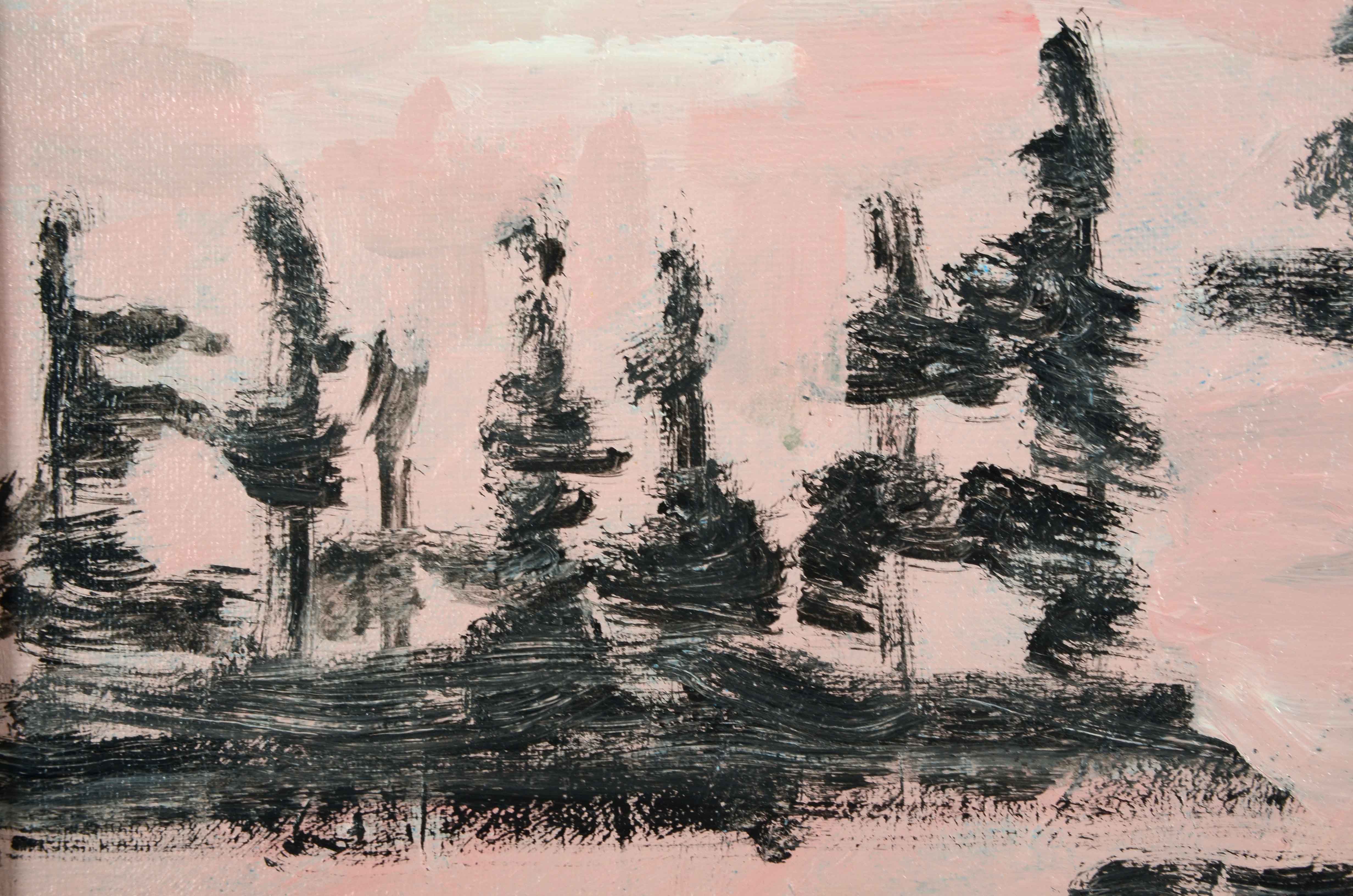 William Becker Acrylic Painting "Lake and Pines Sun Set"