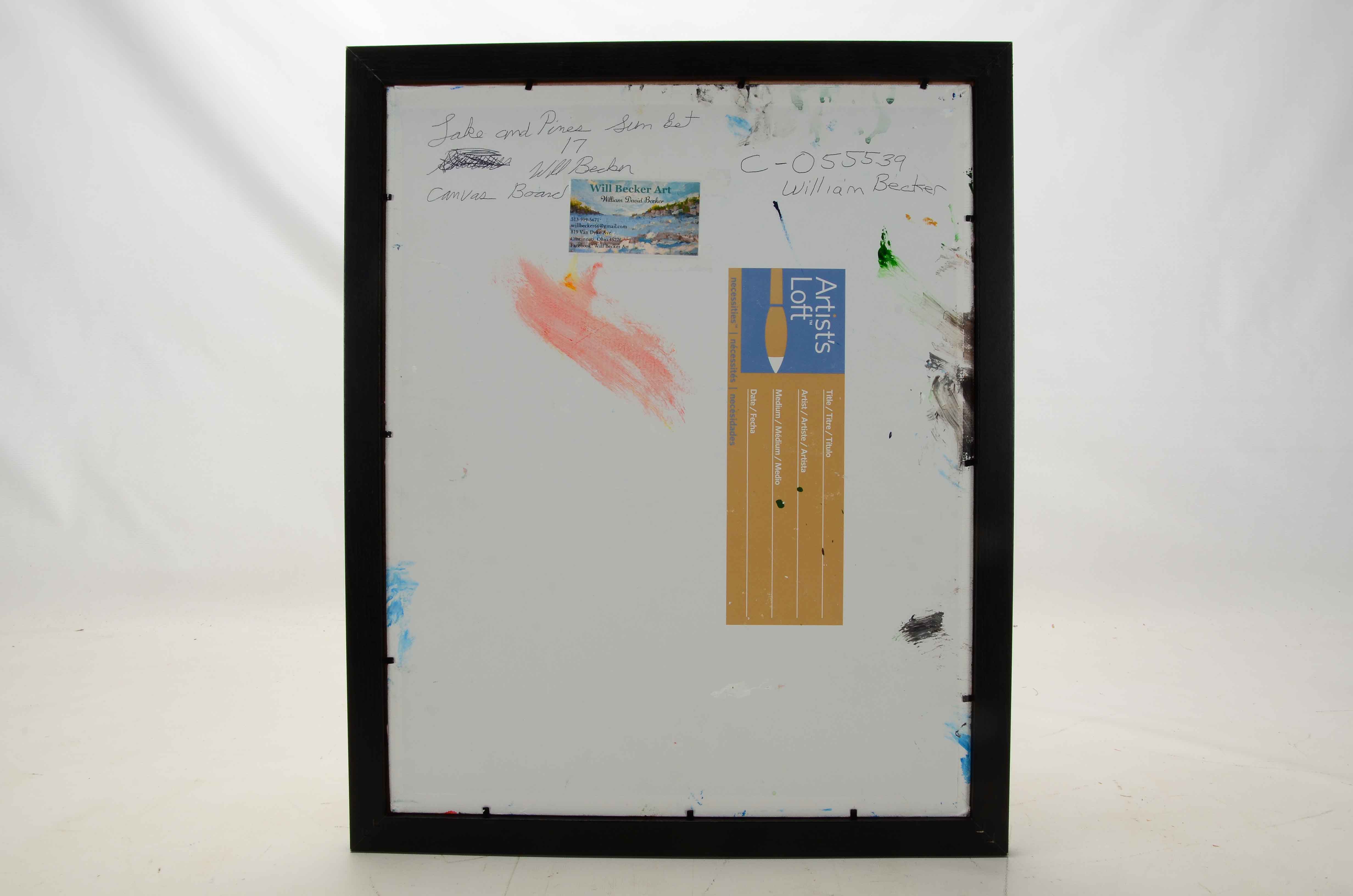 William Becker Acrylic Painting "Lake and Pines Sun Set"