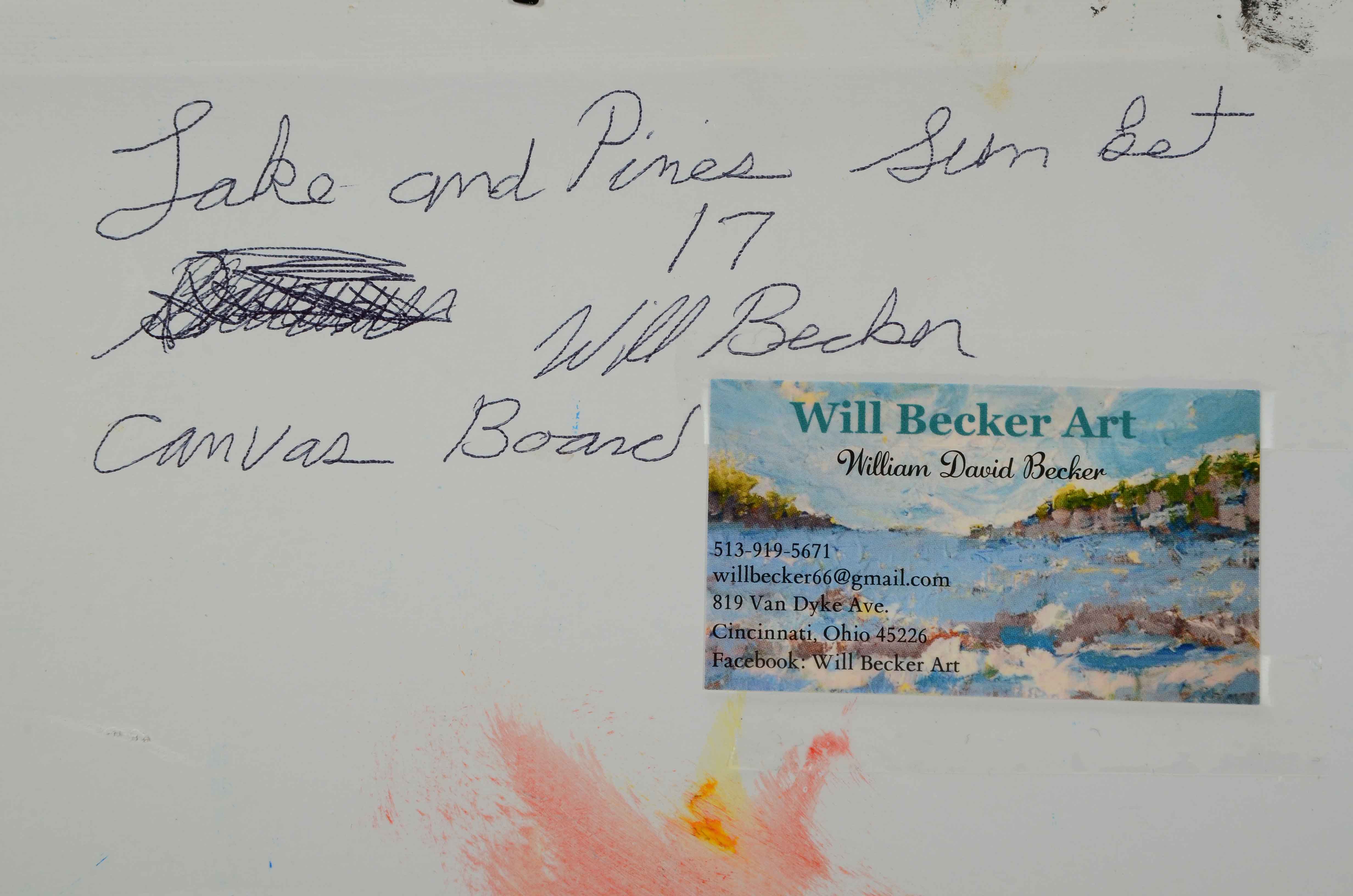 William Becker Acrylic Painting "Lake and Pines Sun Set"