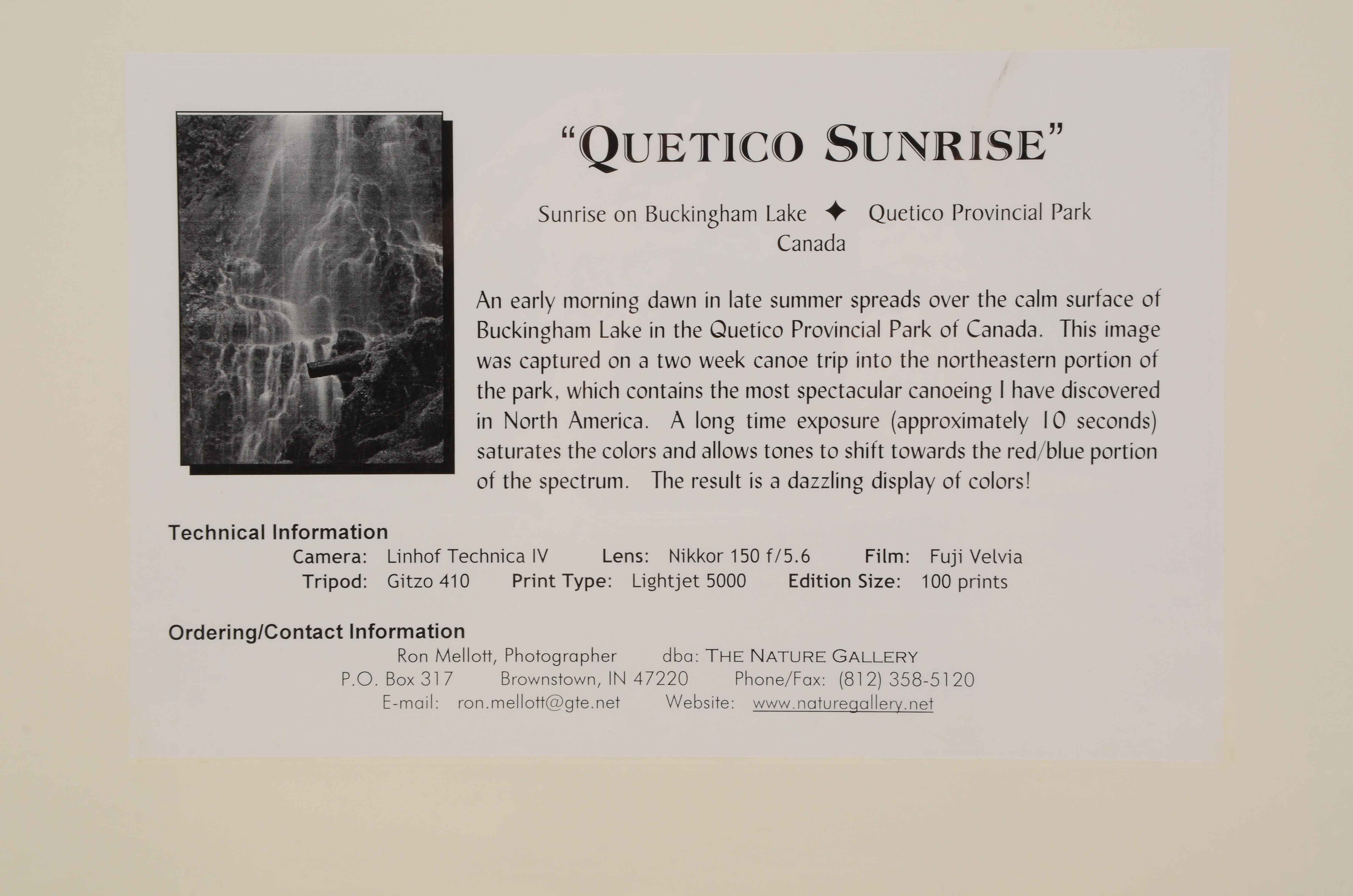 Ron Mellott Signed Limited Edition Digital Photographic Print "Quetico Sunrise"