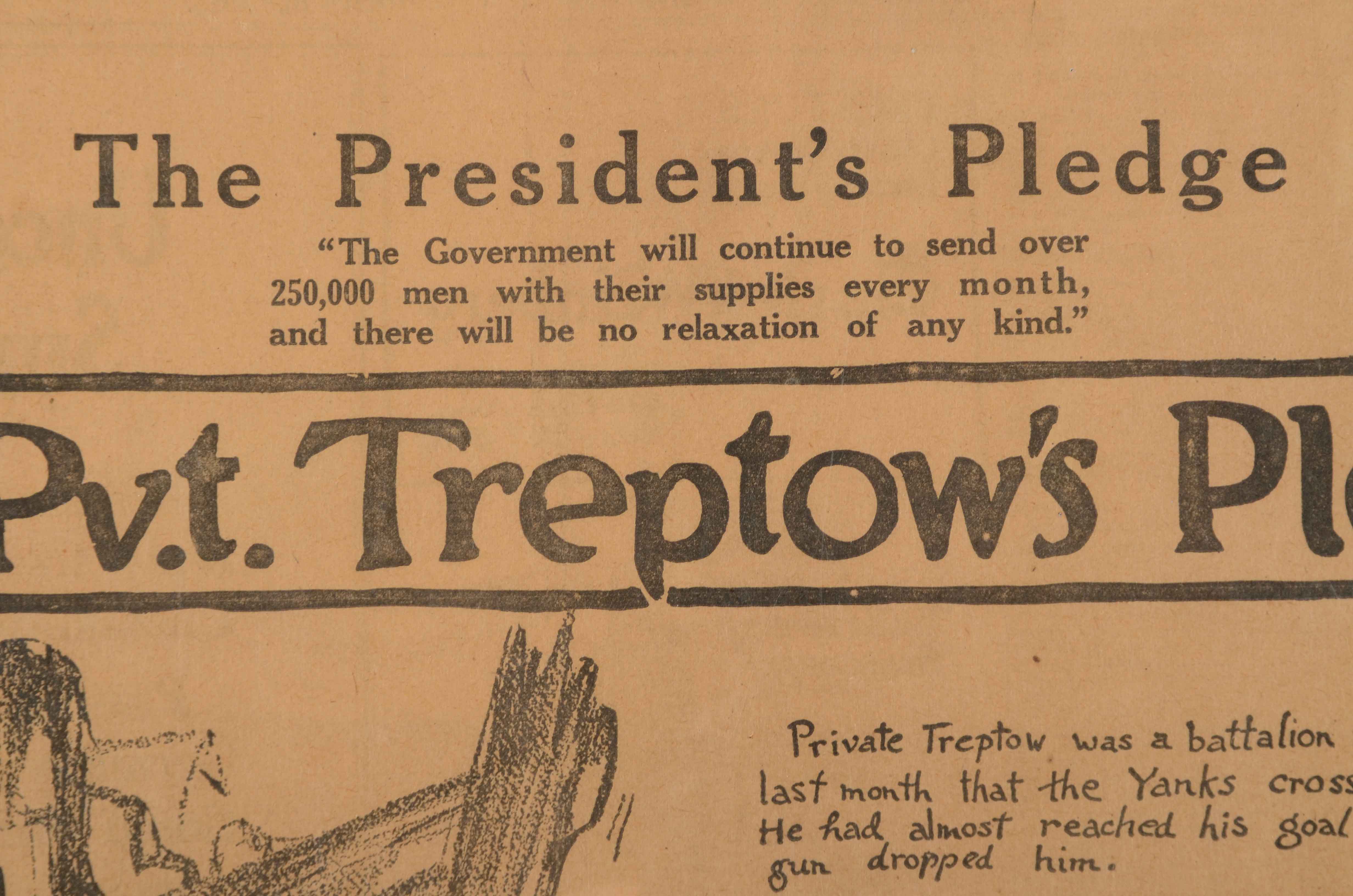 1918 "New York Times" Poster Supplement "Private Treptow's Pledge"