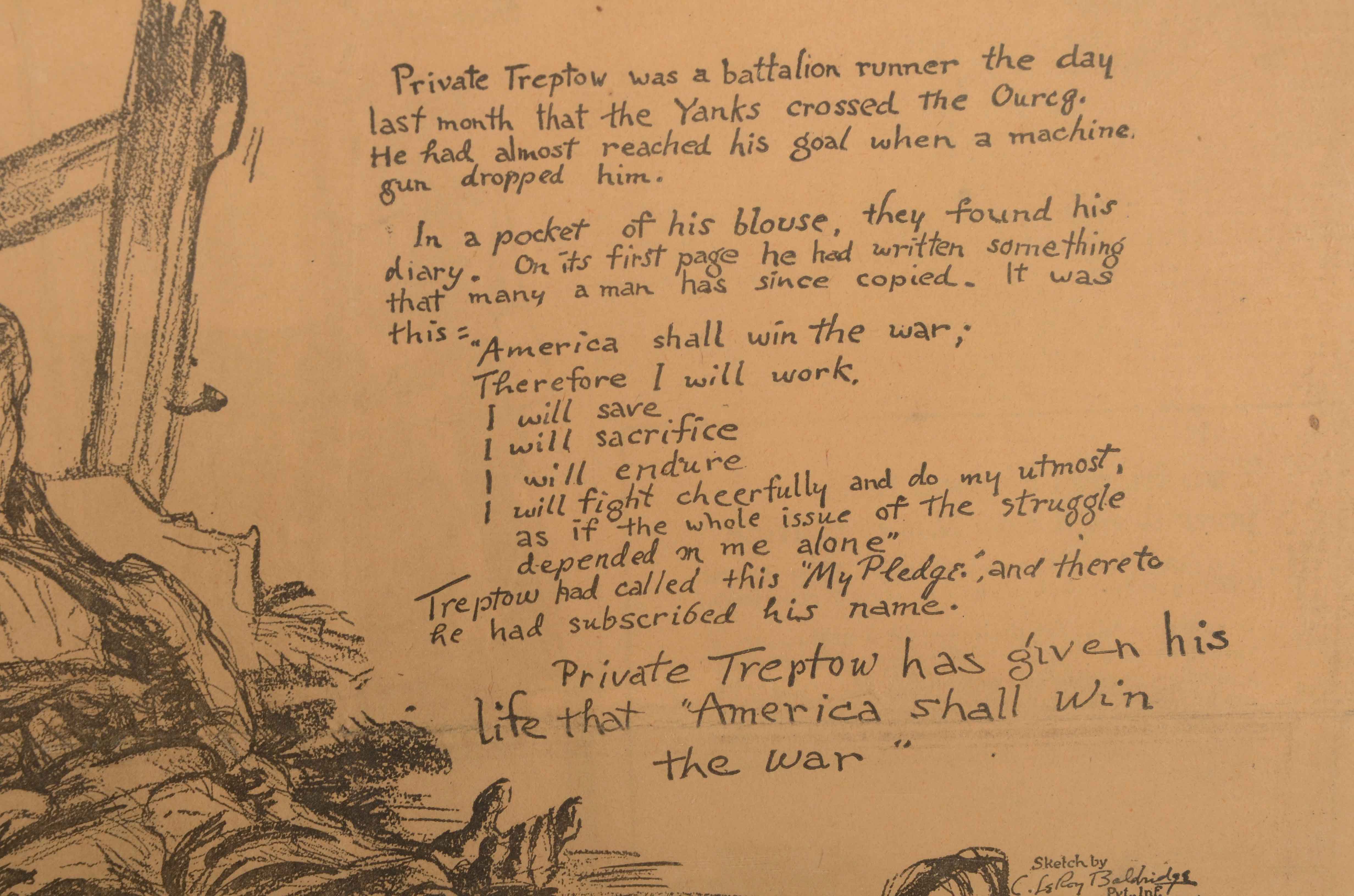 1918 "New York Times" Poster Supplement "Private Treptow's Pledge"