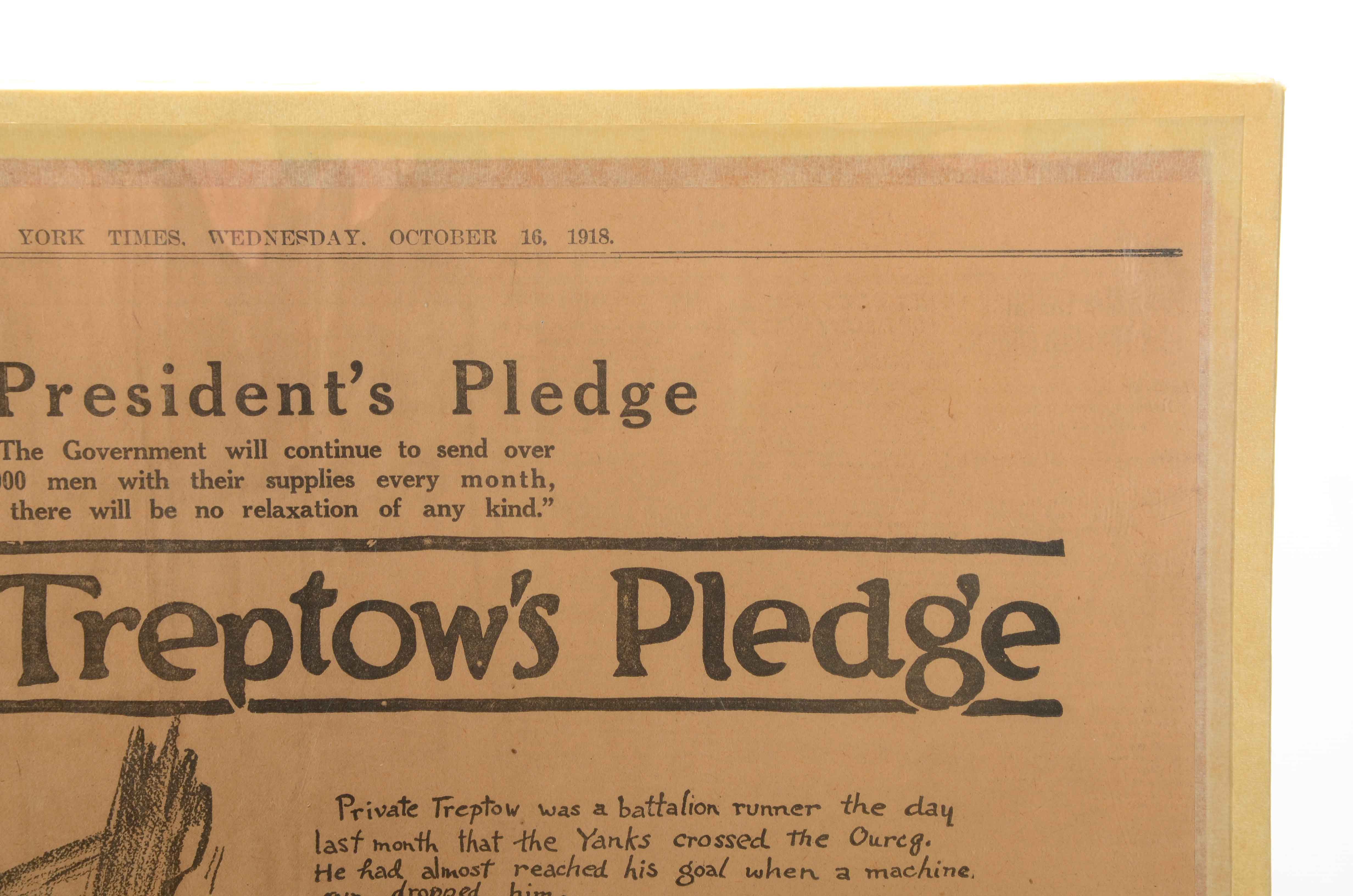 1918 "New York Times" Poster Supplement "Private Treptow's Pledge"