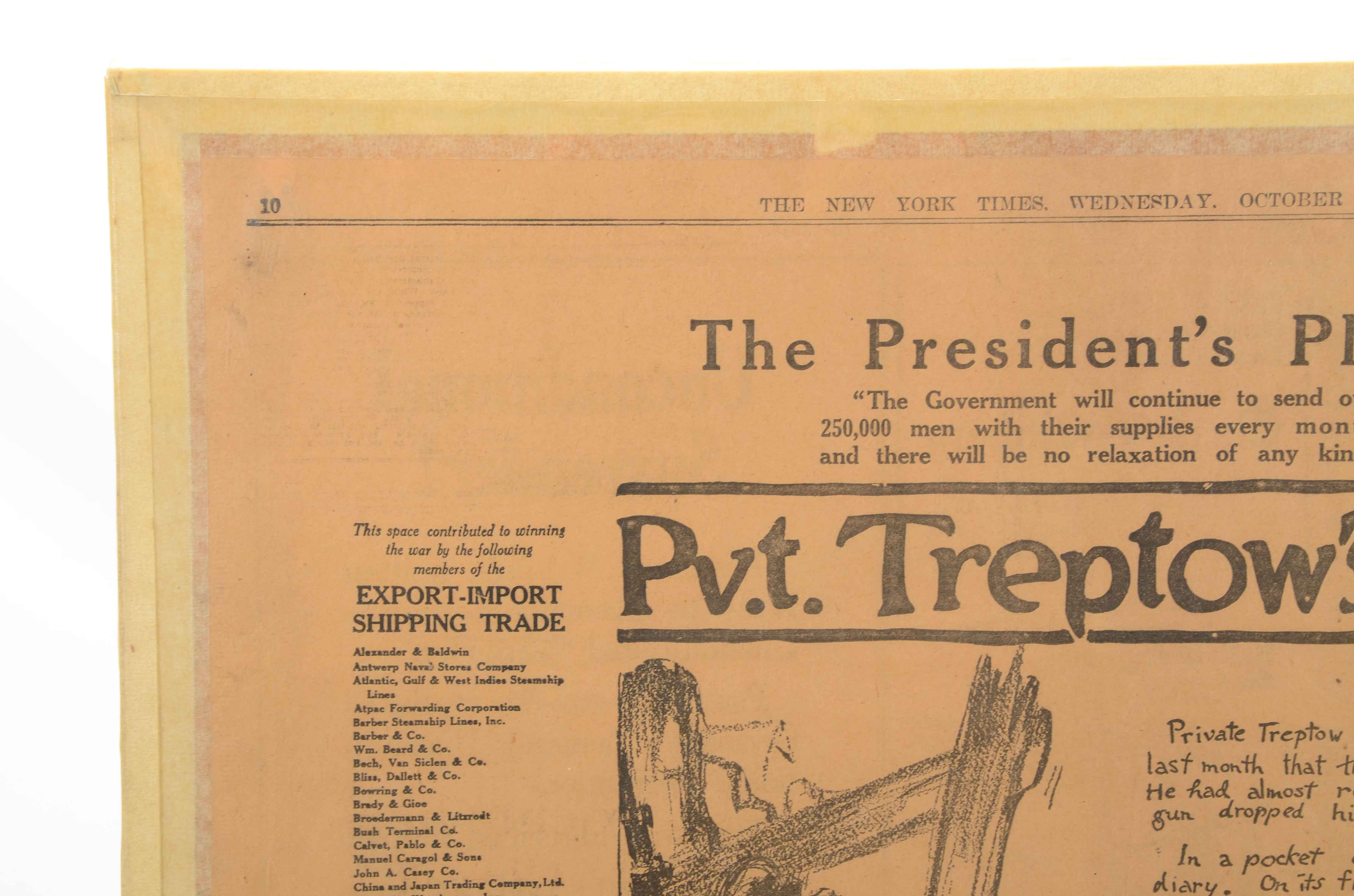 1918 "New York Times" Poster Supplement "Private Treptow's Pledge"