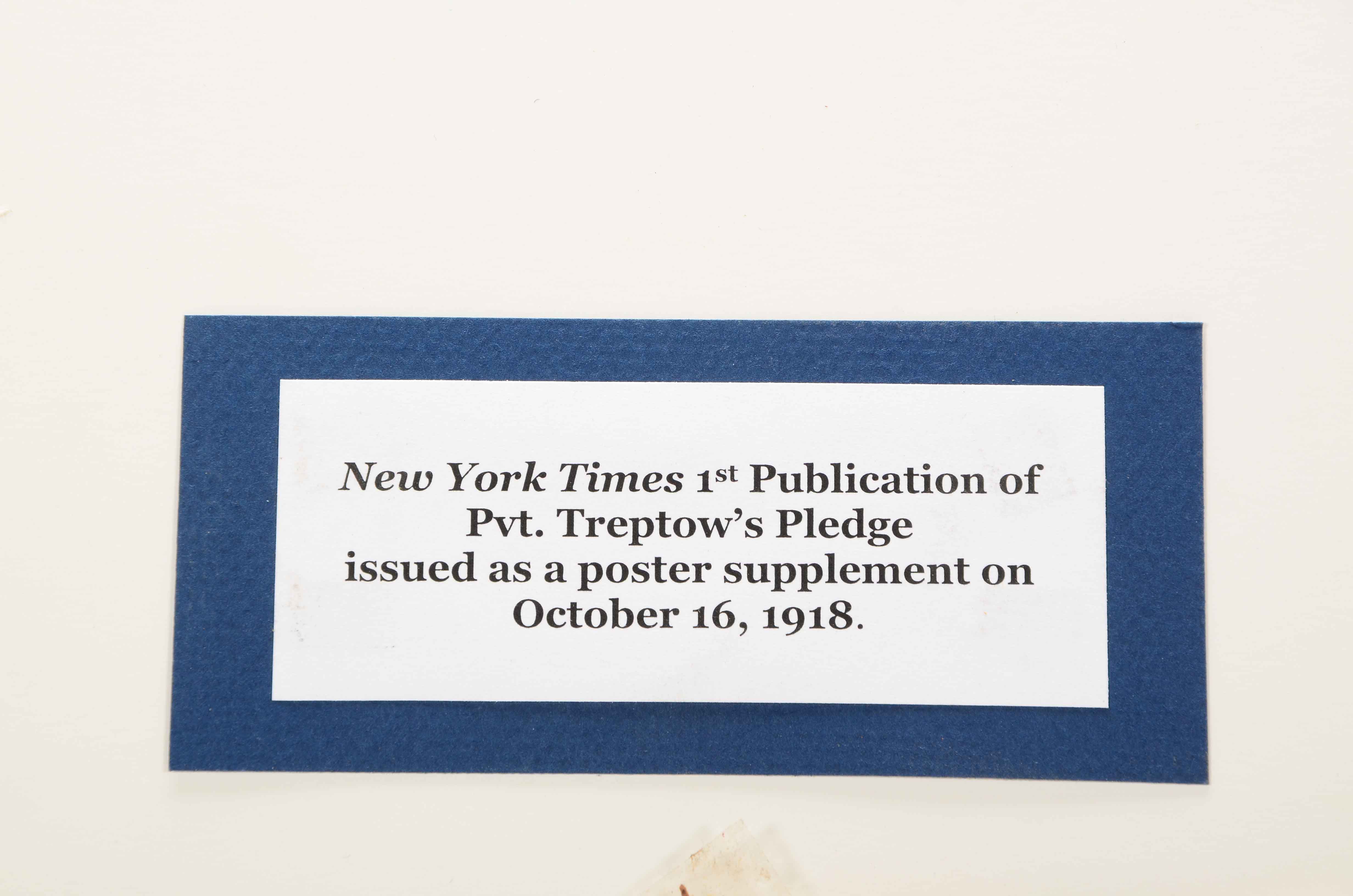 1918 "New York Times" Poster Supplement "Private Treptow's Pledge"