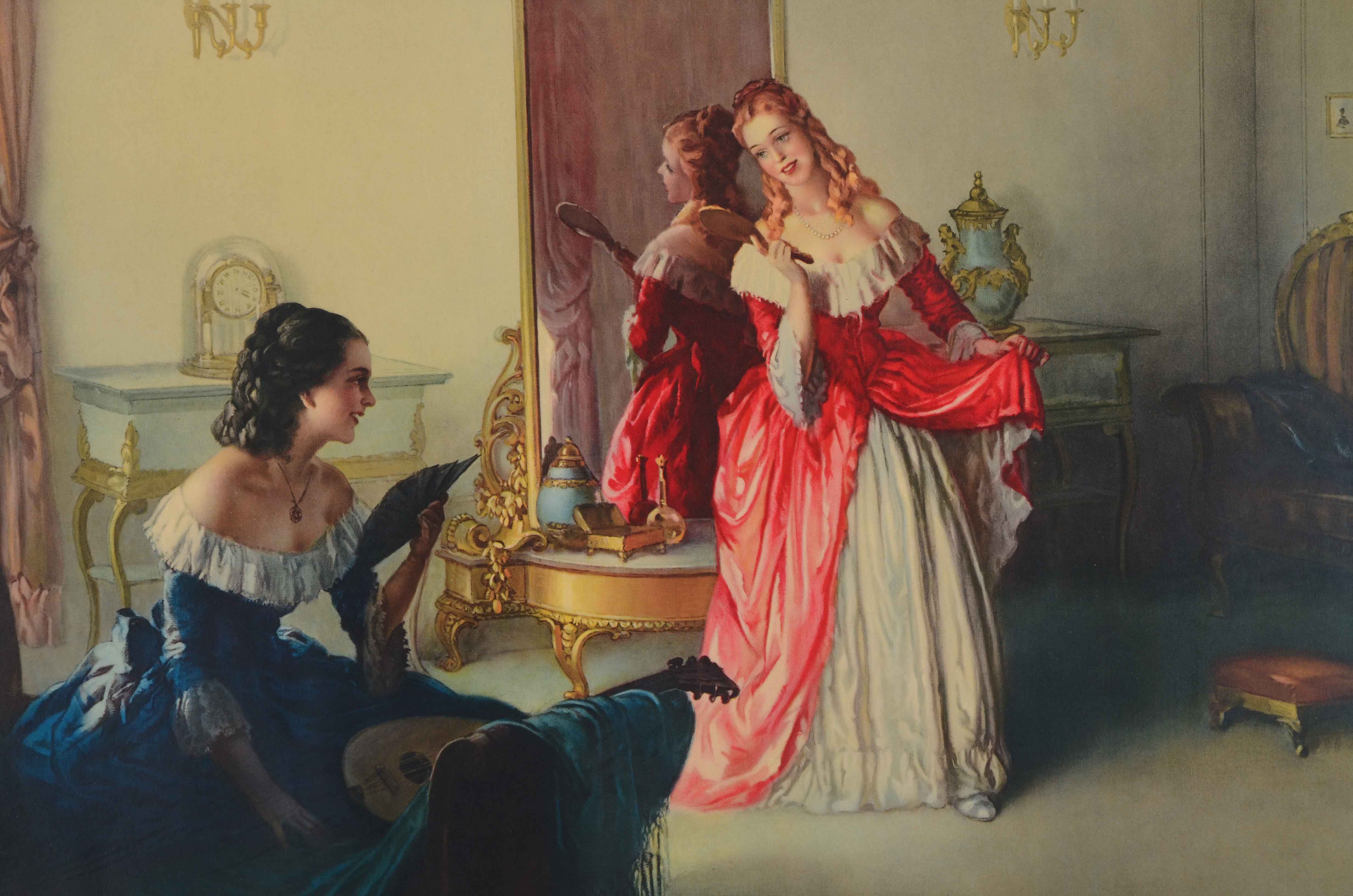 Offset Lithograph of Two Women in a Victorian Interior