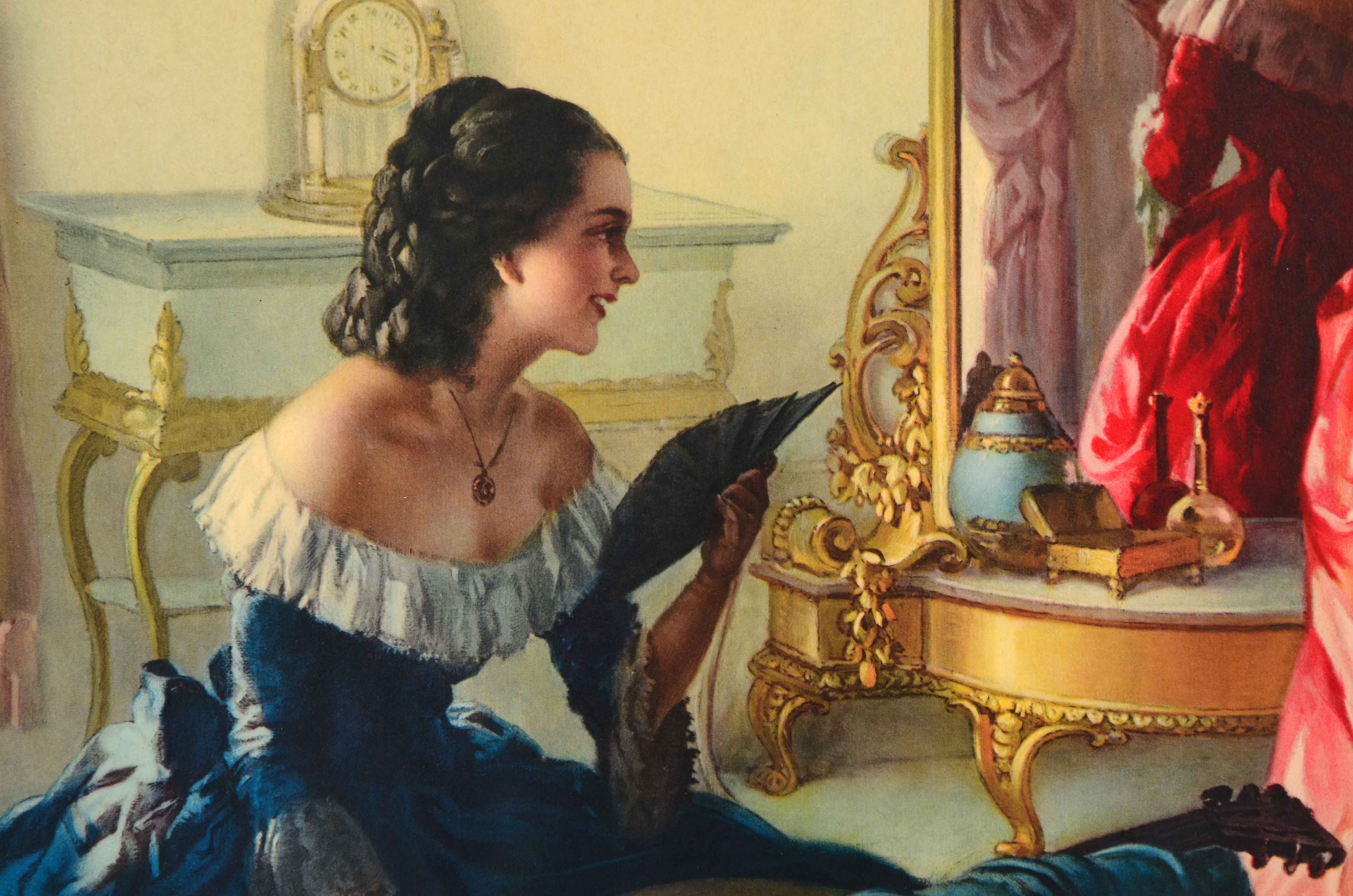 Offset Lithograph of Two Women in a Victorian Interior