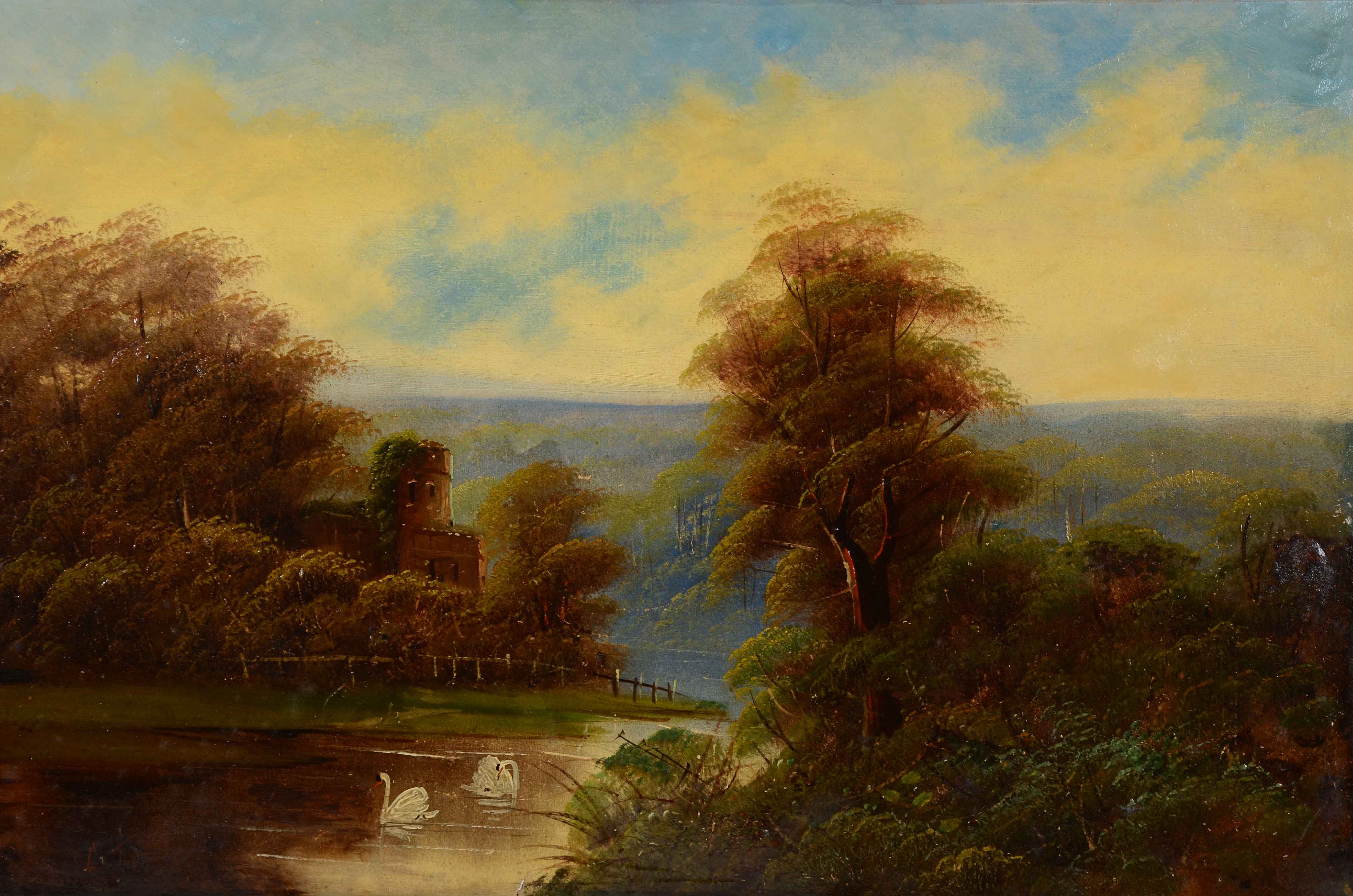 Original Antique Oil on Paperboard Landscape Painting