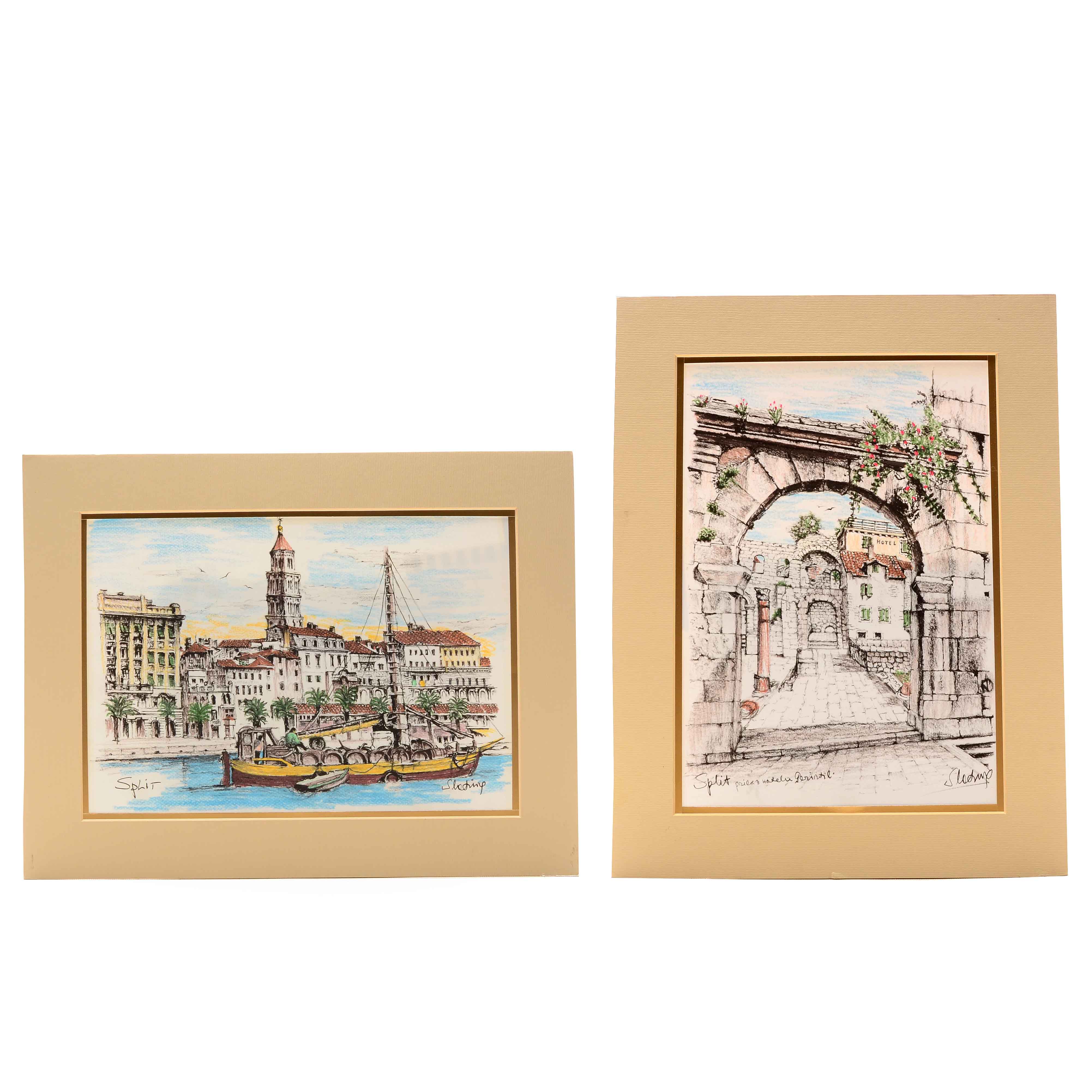Pair of Hand-Colored Giclees on Paper After Ante Slatina