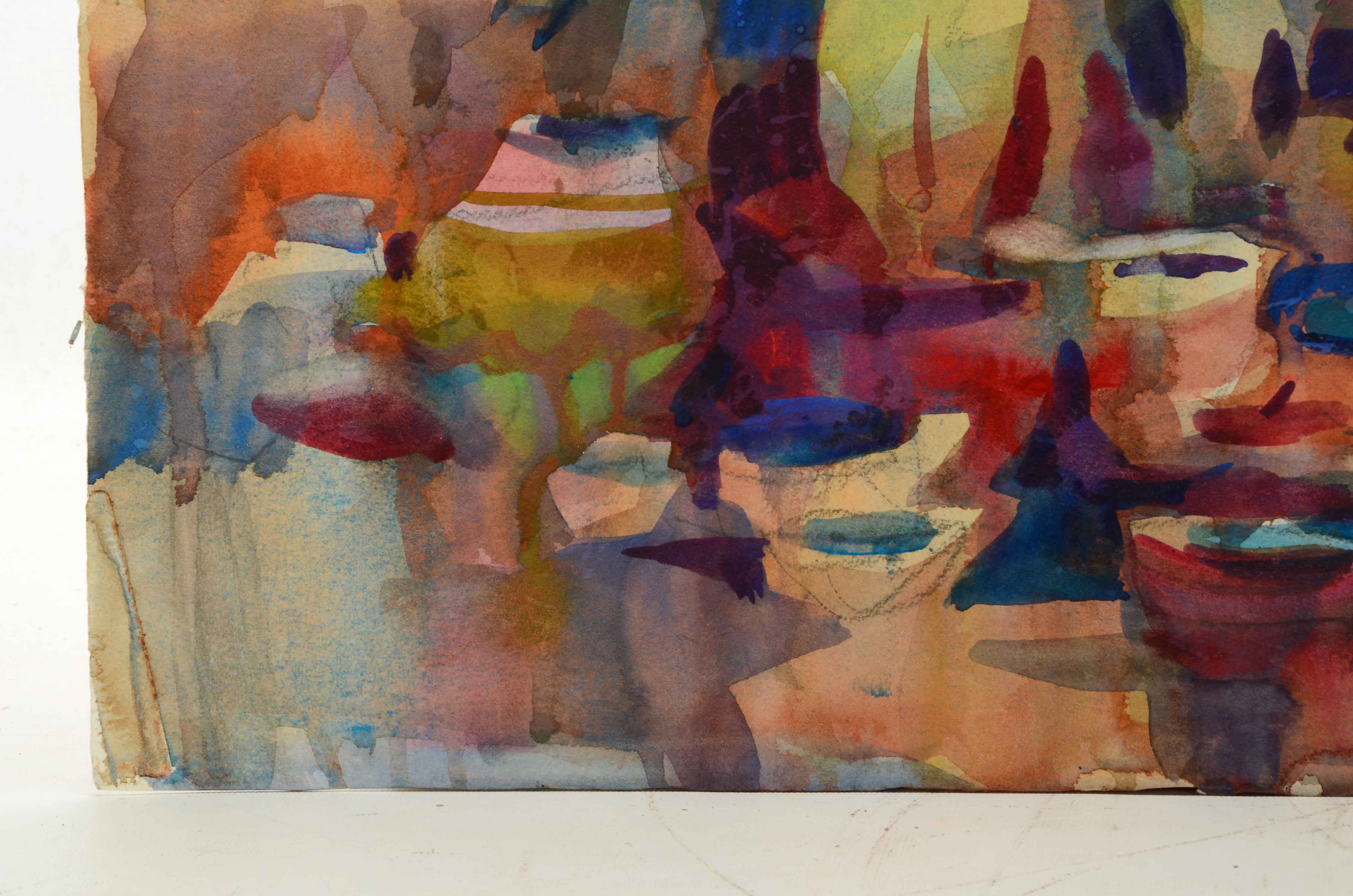 Don Andrews Watercolor on Paper of a Pottery Seller